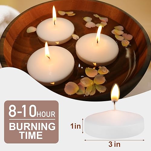Miniatura 4 de 3 inch White Floating Candles, 48 Packs Unscented Floating Candles for Centerpieces-10 Hours Burn Time-3 Floating Tealight Candles for Cylinder