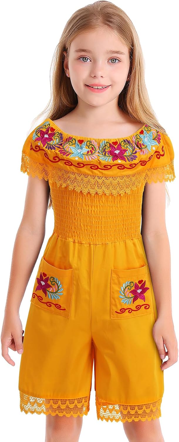 Vackutliv Mexican Jumpsuit For Girls Traditional Embroidered Kids Outfit