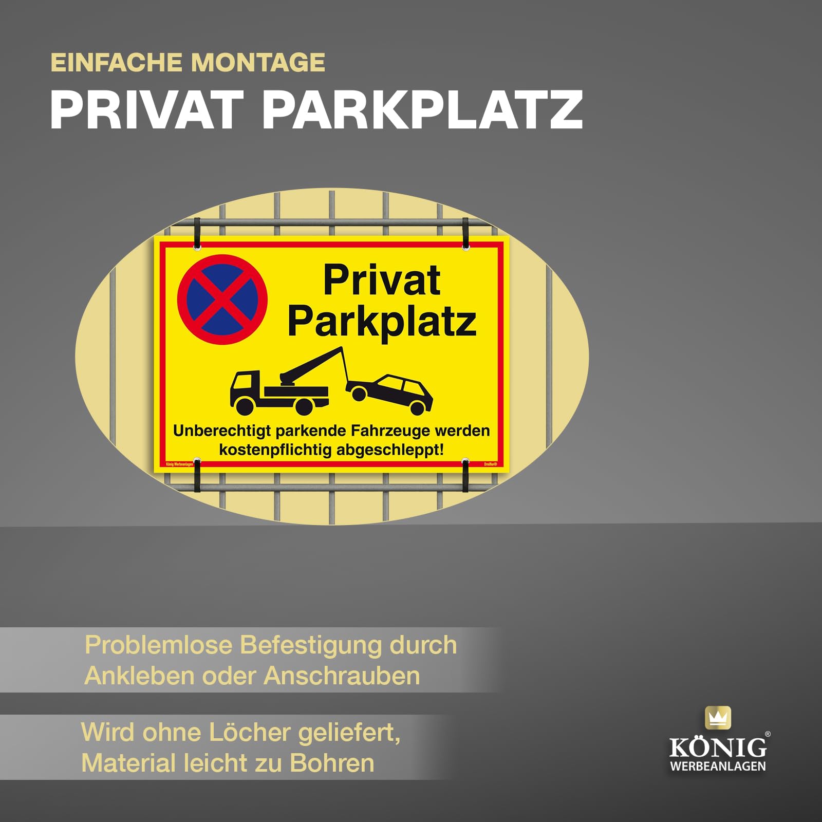 König Cartello Parcheggio Privato - 30x20 Cm, Alluminio Con Protezione UV, Argento Spazzolato, Testo "Veicoli Non Autorizzati Vengono Rimossi A Spese Del Proprietario"