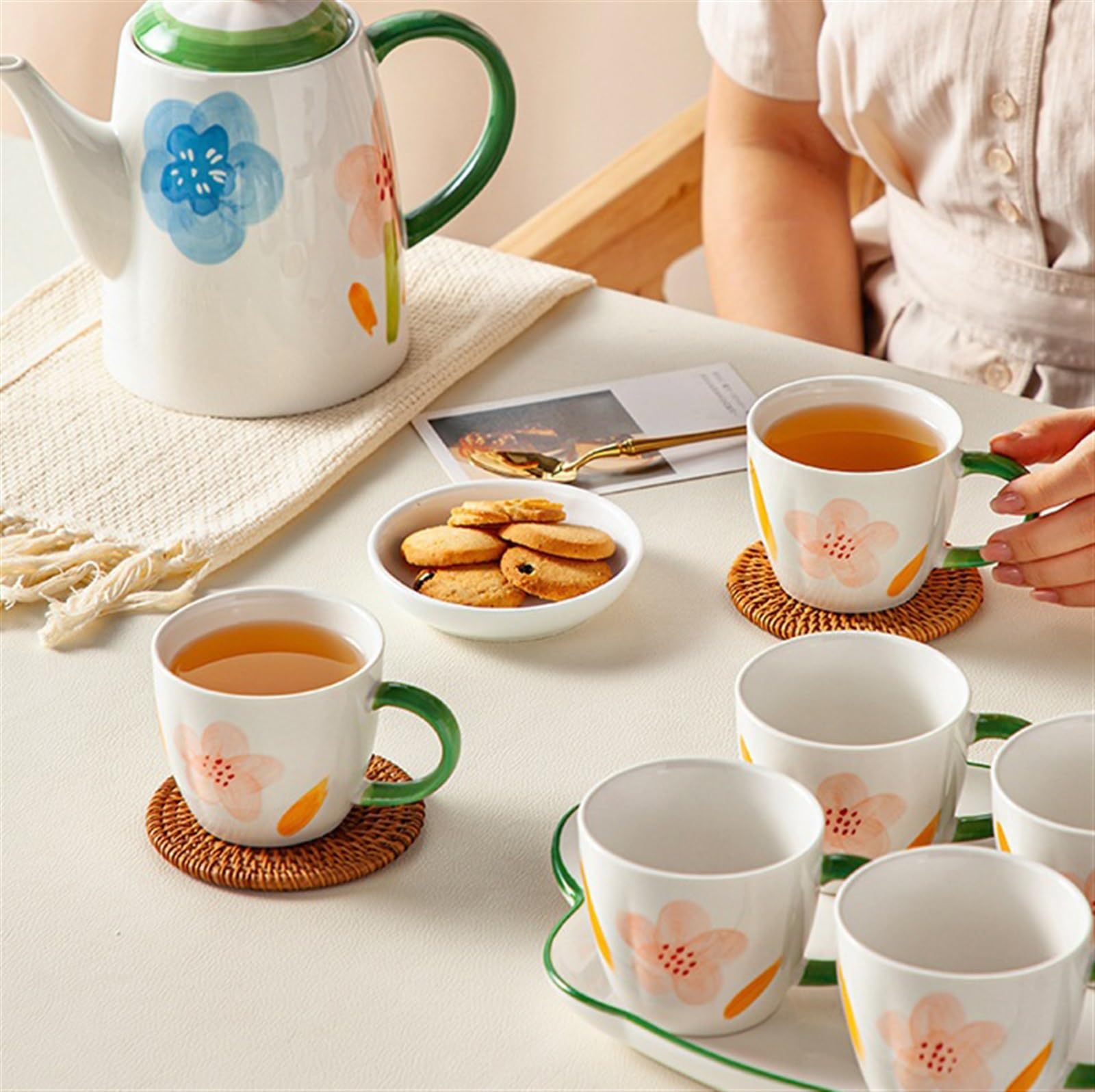 Jarra con Tapa Juego de tazas té con hervidor frío cerámica for el hogar, 8 piezas Jarra para té helado