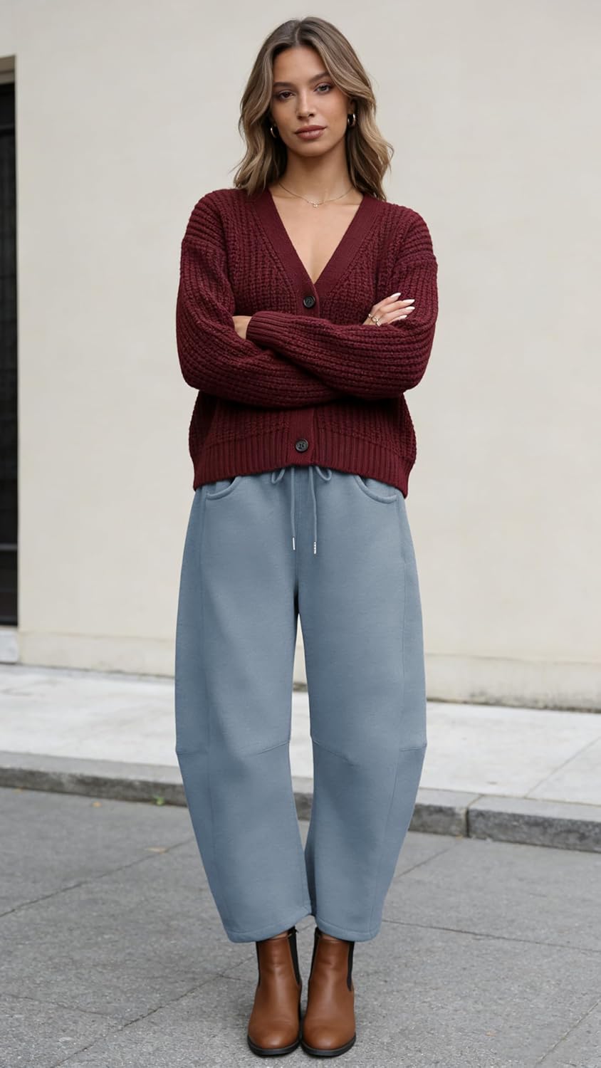 Yeokou Womens Fleece Lined Sweatpants Barrel Leg High Waist Winter Joggers Cozy Home Travel Lounge Pants with Pockets - Image 8