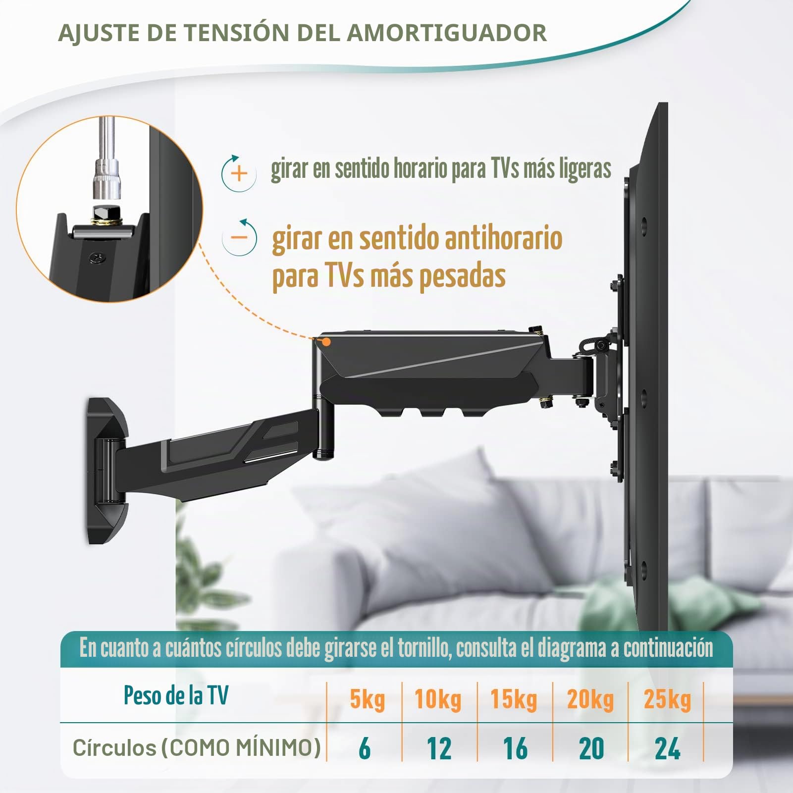 ELIVED Soporte de pared regulable en altura para la mayoría de televisores LED, LCD, OLED planos o curvados de 23 a 55" con VESA 100 x 100 mm-400 x 400 mm hasta 25 kg, soporte de ángulo de movimiento