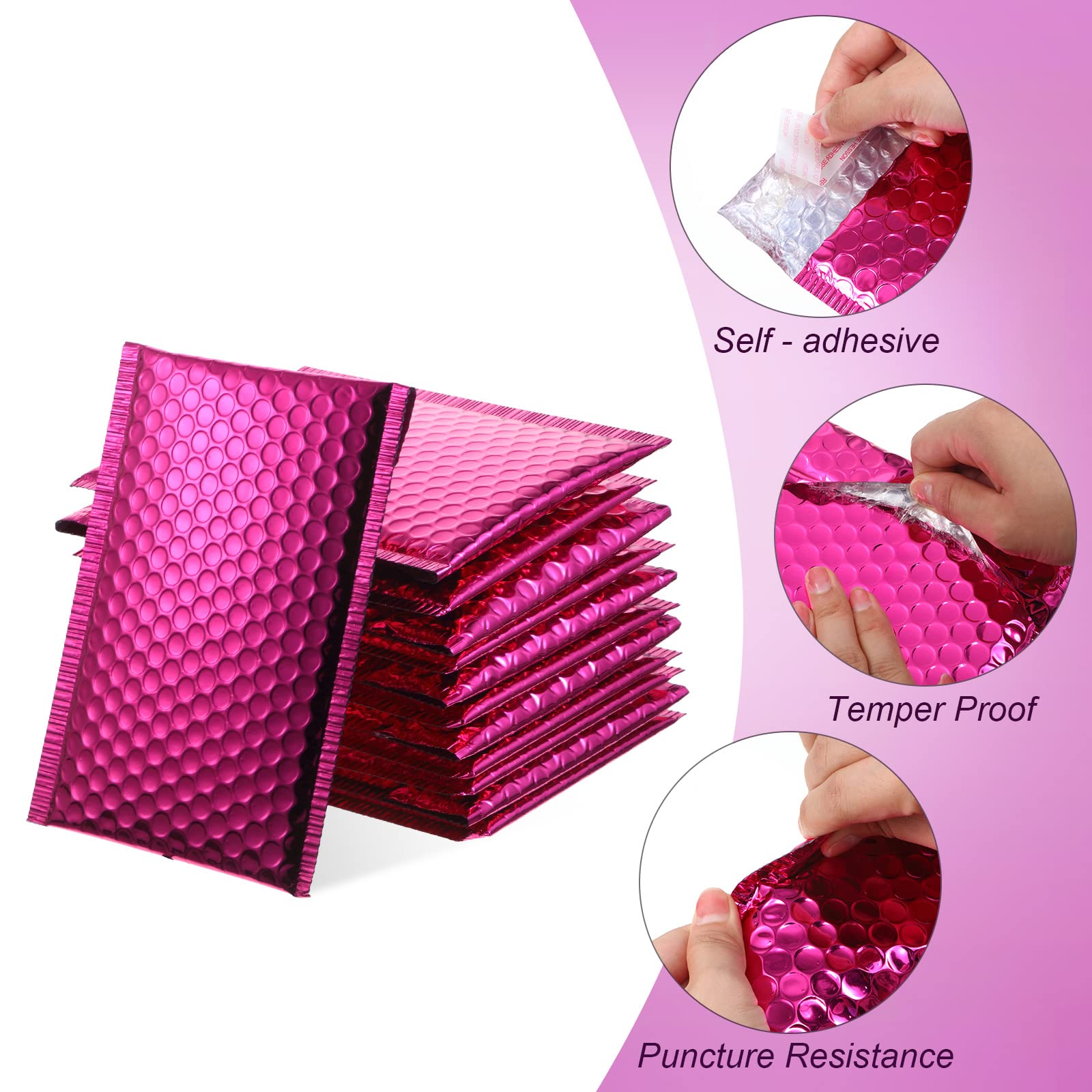 50 buste imbottite metallizzate con bolle per spedizione, buste in polietilene con glitter imbottite, buste adesive con chiusura adesiva, per spedizioni di imballaggio (rosa rosso)