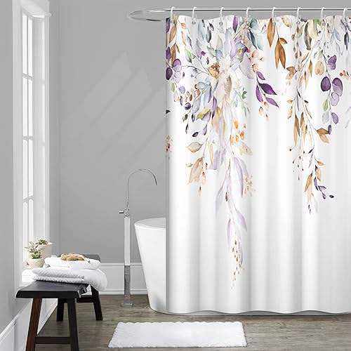 Miniatura 91 de Cortina de ducha verde salvia con eucalipto, cortina de ducha de tela impermeable con hojas de planta de primavera, cortina de ducha acuarela verde