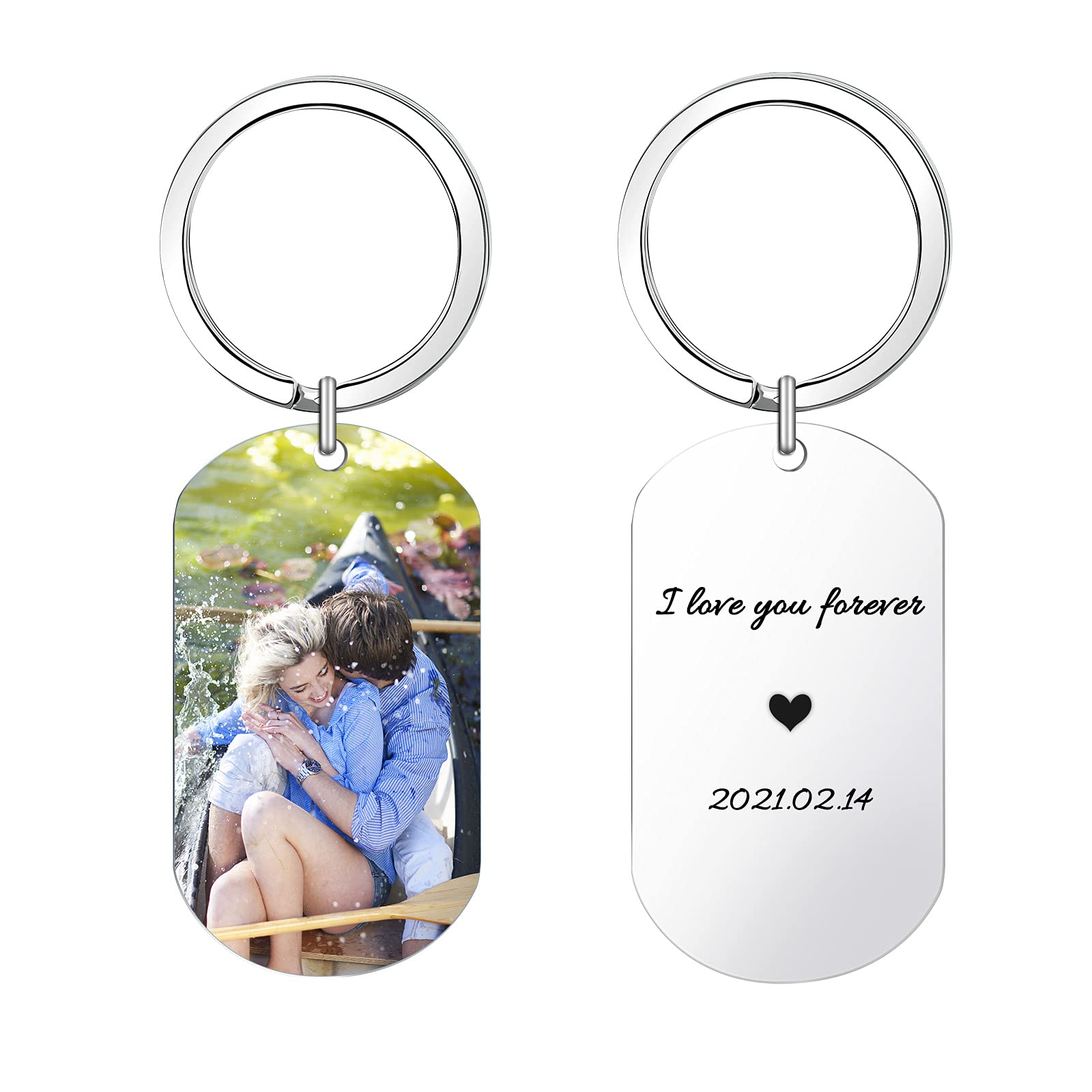 CGFN - Portachiavi con foto personalizzata, con incisione colorata, adatto come targhetta del cane, portachiavi col, idea per un regalo d'amore, argento, s