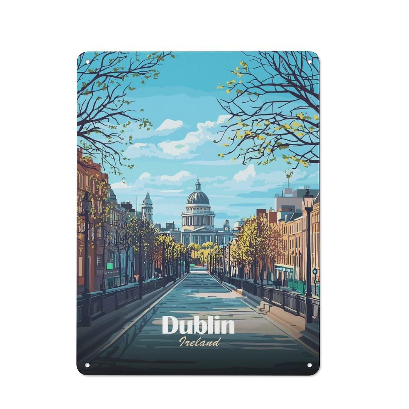 Junmoney Style 40X30cm Retro Tin Sign With Dublin, Ireland Cityscape Illustration For Living Room Wall, Housewarming Present For People Styling Living Room