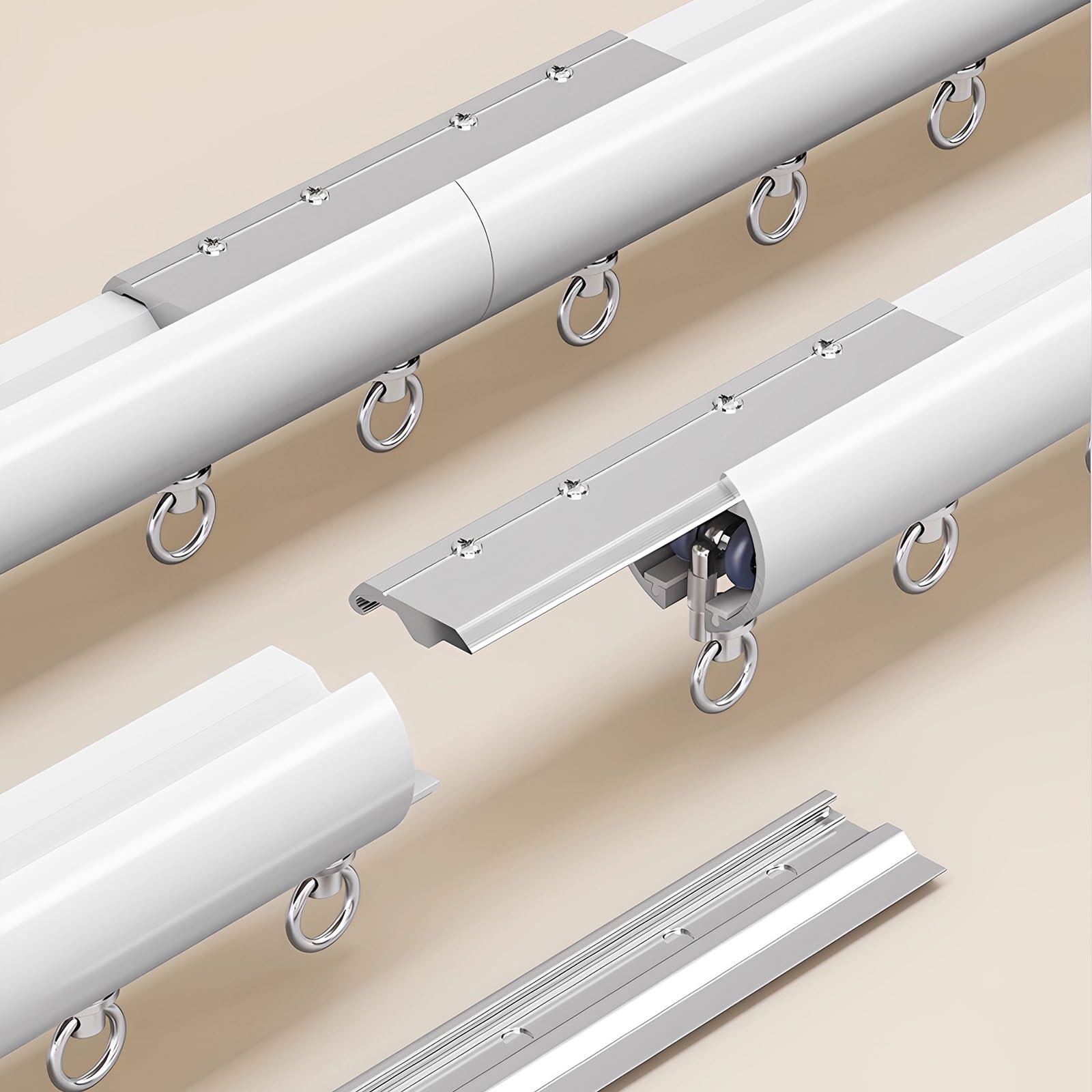 Schwarze Aluminium-Gardinenstange, 4,25 m, einläufig, mit runden Enden, ideal für Raumteiler im Wohnzimmer, Schlafzimmer, Büro oder Krankenhaus