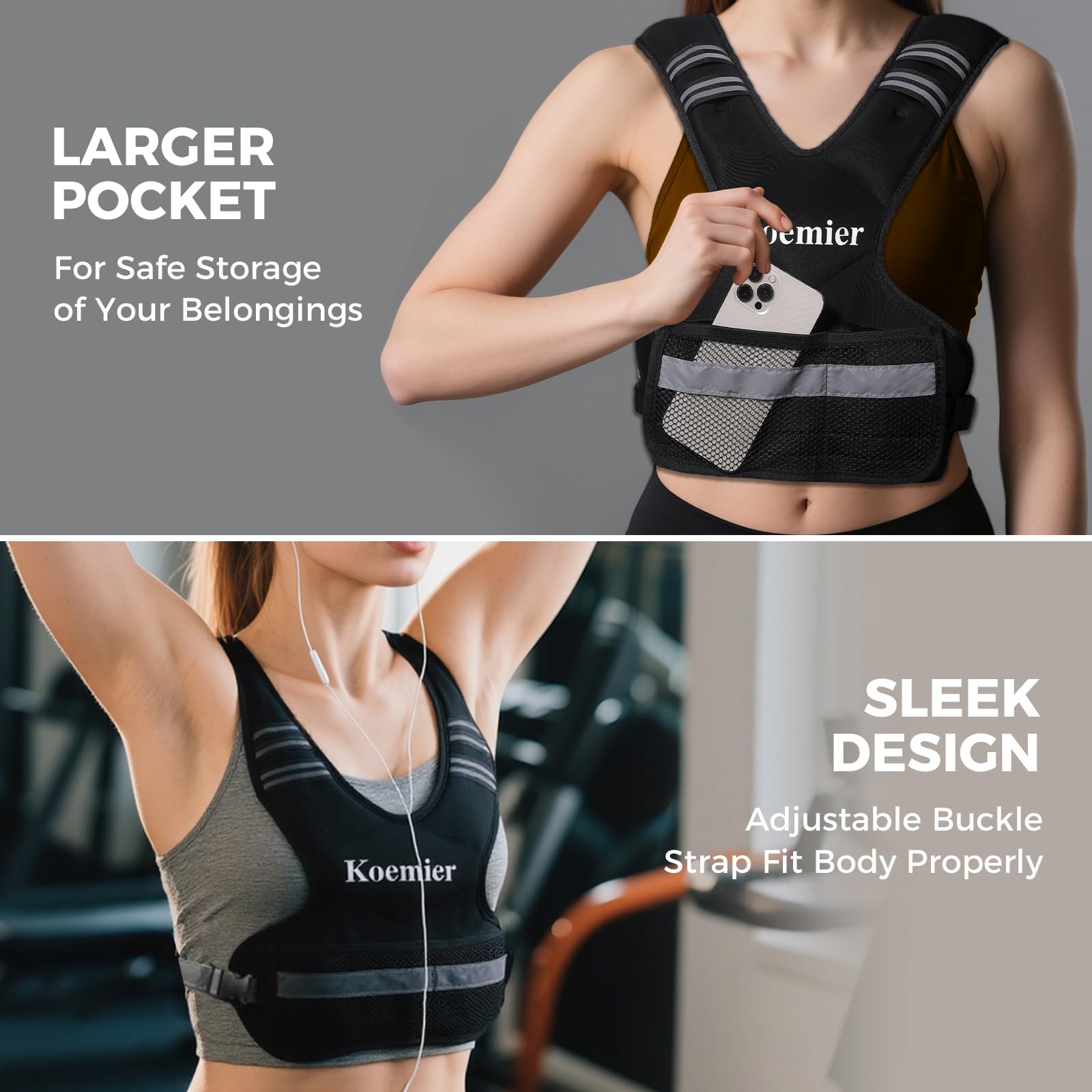 Chaleco con peso ajustable para hombres y mujeres, 1.8-4.5 kg/5.4-9.1 kg/9.1-14.5 kg con 6 pesos de arena de hierro con rayas reflectantes para entrenamiento de fuerza, correr, fitness