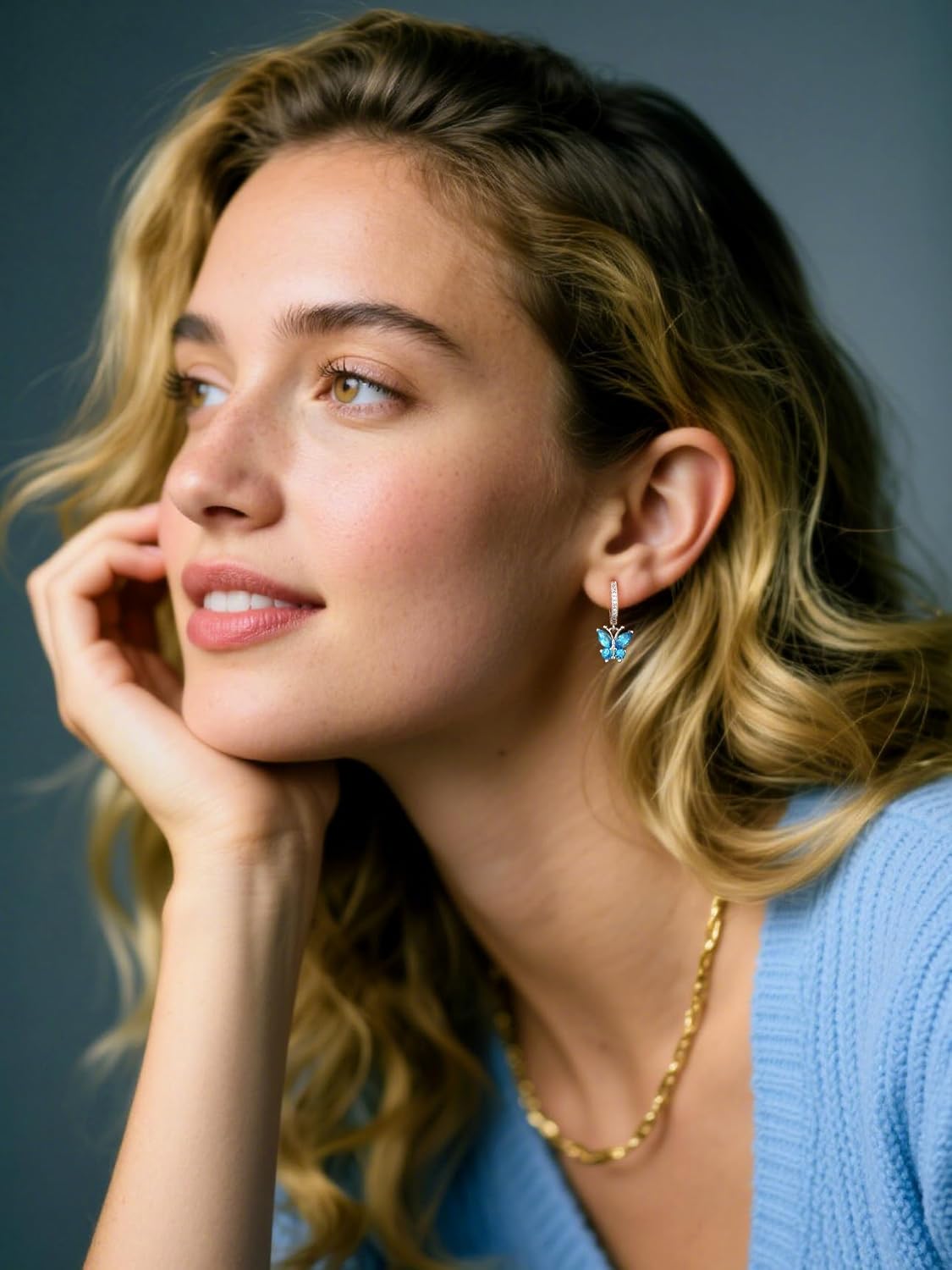 SILVERCUTE 925 Sterling Silver Butterfly Earrings - Hypoallergenic Birthstone Earrings for Women, Butterfly Dangle Earring,Dainty Birthday Gifts for Women/Her - Image 3