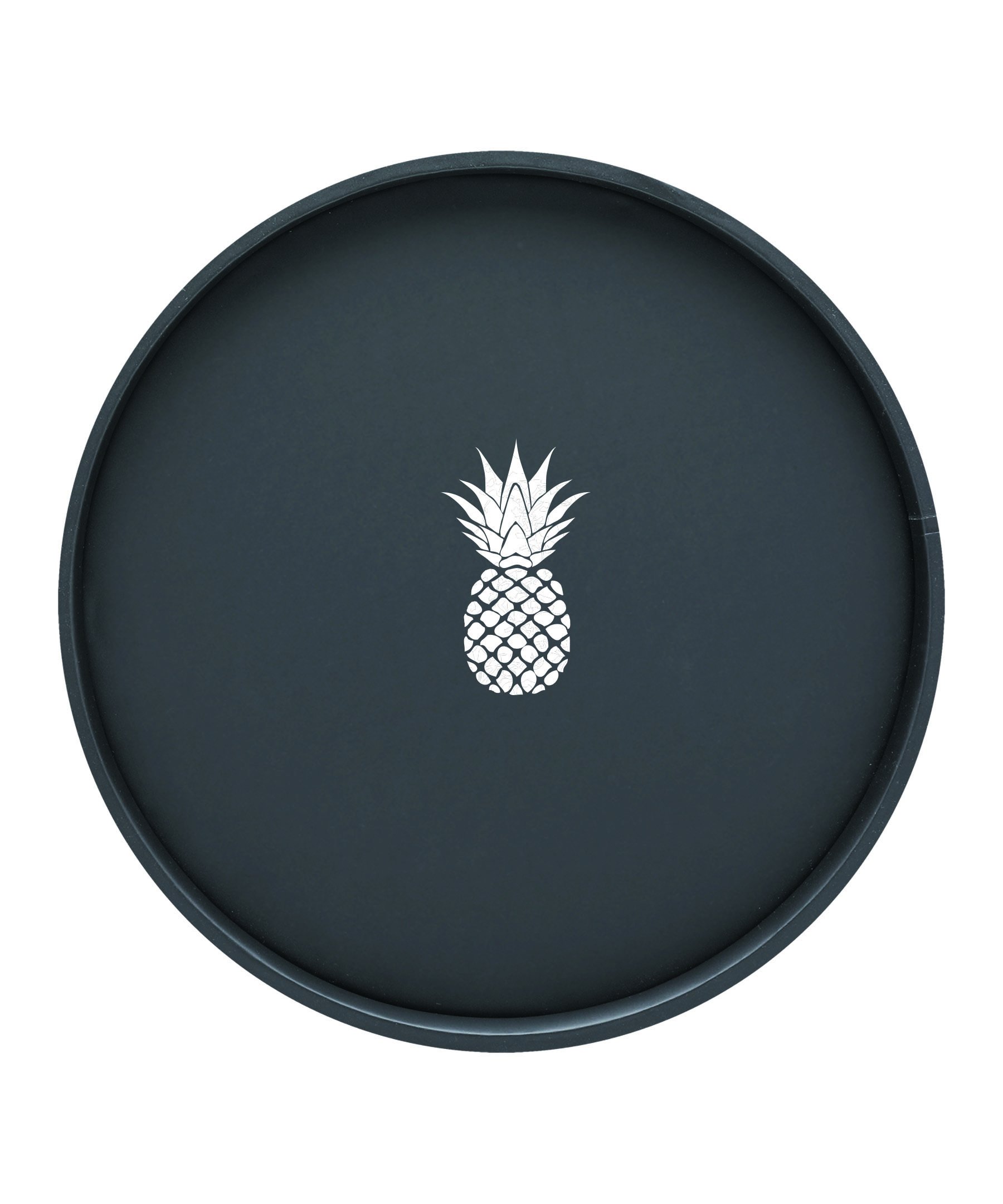 Kraftware Kasualware Designs Round Serving Tray Pineapple, 14", Black/Blue
