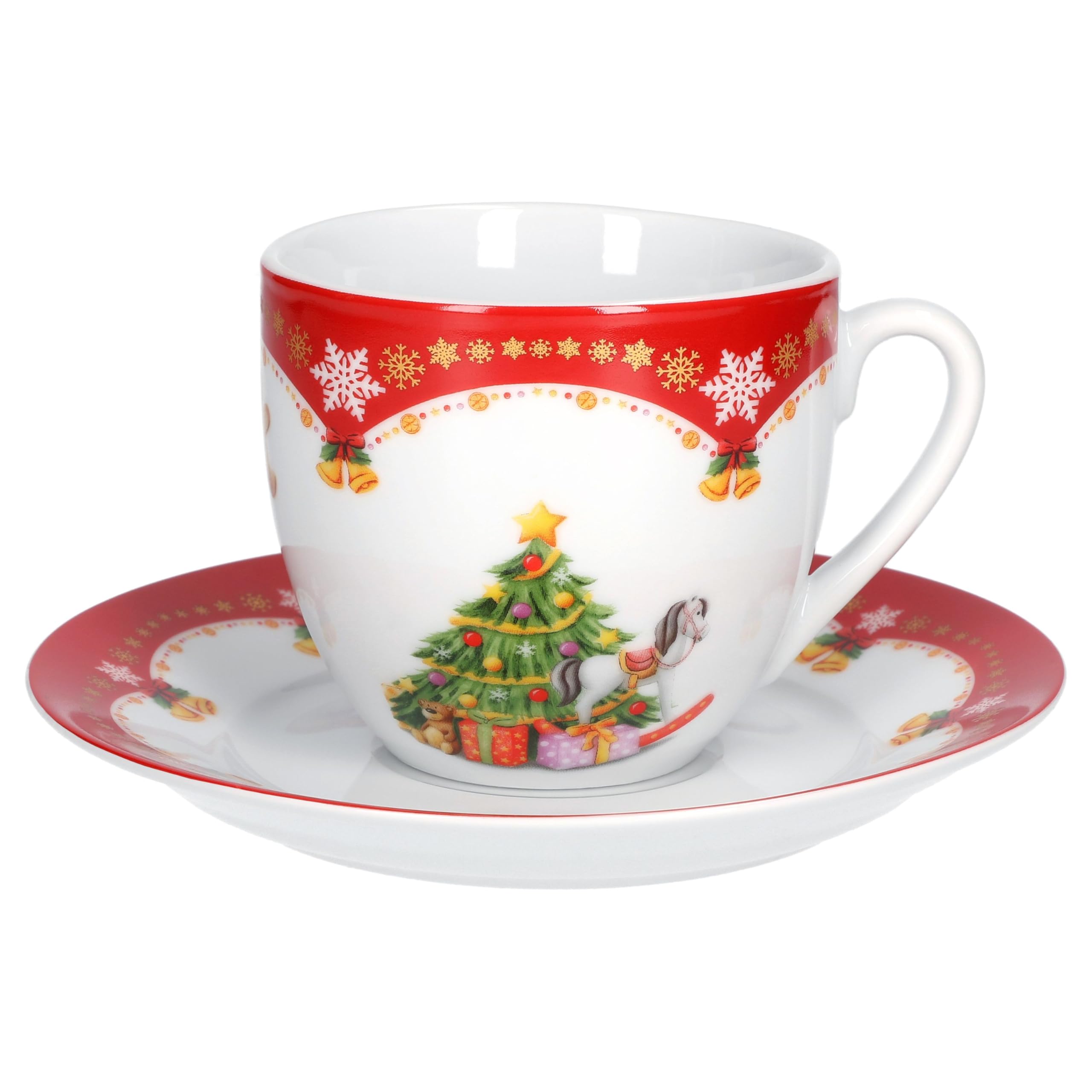 Van Well Kaffeeservice Weihnachtszauber 18-tlg. für 6 Personen – festliches Porzellan-Kaffeeset mit Weihnachtsdekor spülmaschinen- & mikrowellengeeignet