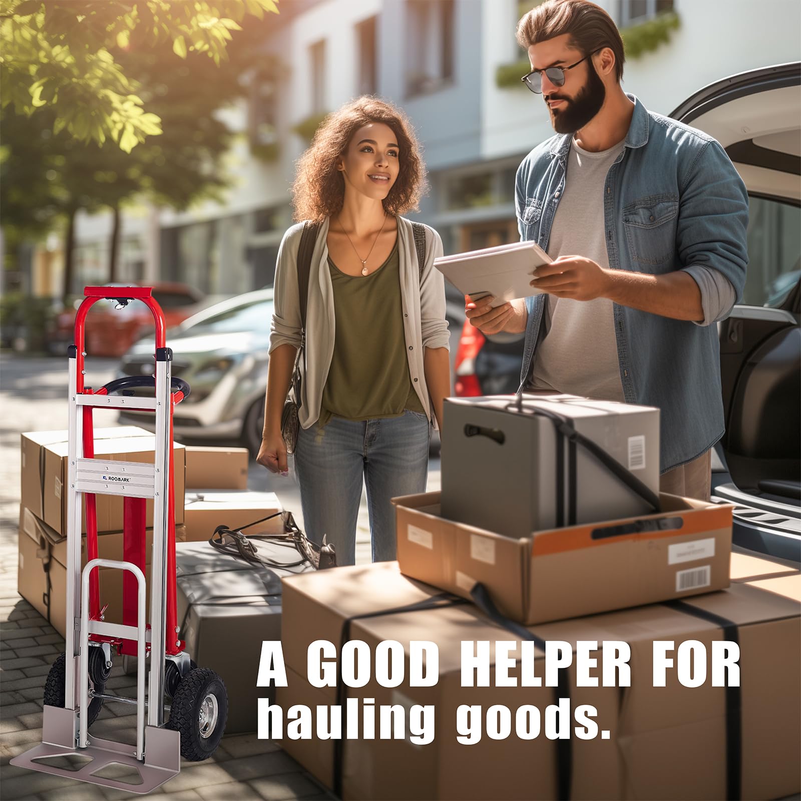 4-in-1 Sackkarre Klappbar Aluminiumlegierung, 363/454KG Tragfähigkeit,Plattformwagen Trolley mit Anti-Rutsch-Räder,Transportwagen Klappbar für Lade-&Transportaufgaben im Innen-&Außenbereich
