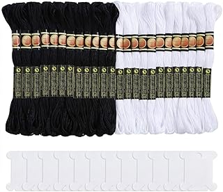 Black and White Embroidery Floss Cross Stitch Threads 24 Skeins Per Pack Friendship Bracelets Floss Cotton Craft Floss with 12 Floss Bobbins