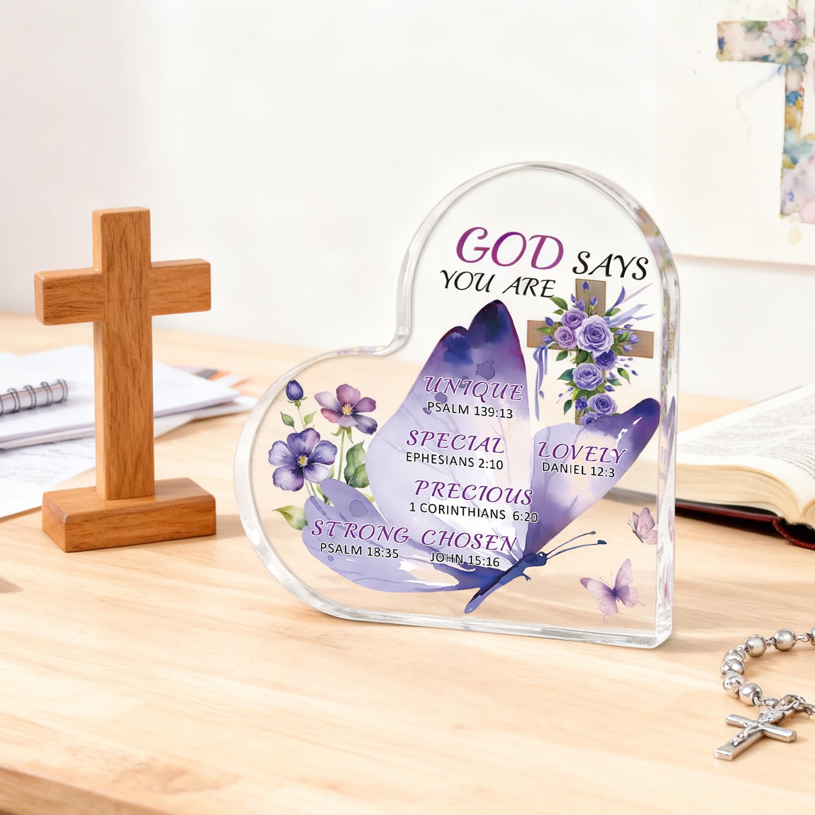 Christian Mothers Day Gifts Butterfly Gifts for Women Adults Spiritual Gift for Women Acrylic Butterfly Baptism Gift for Adults Easter Presents for Womens Religious Desk Decor