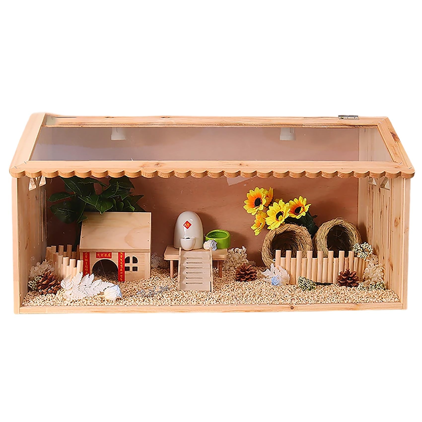 Jaula de hámster acrílico para animales pequeños con accesorios y juguetes, casa de madera transparente para cobayas, hurones y ratas