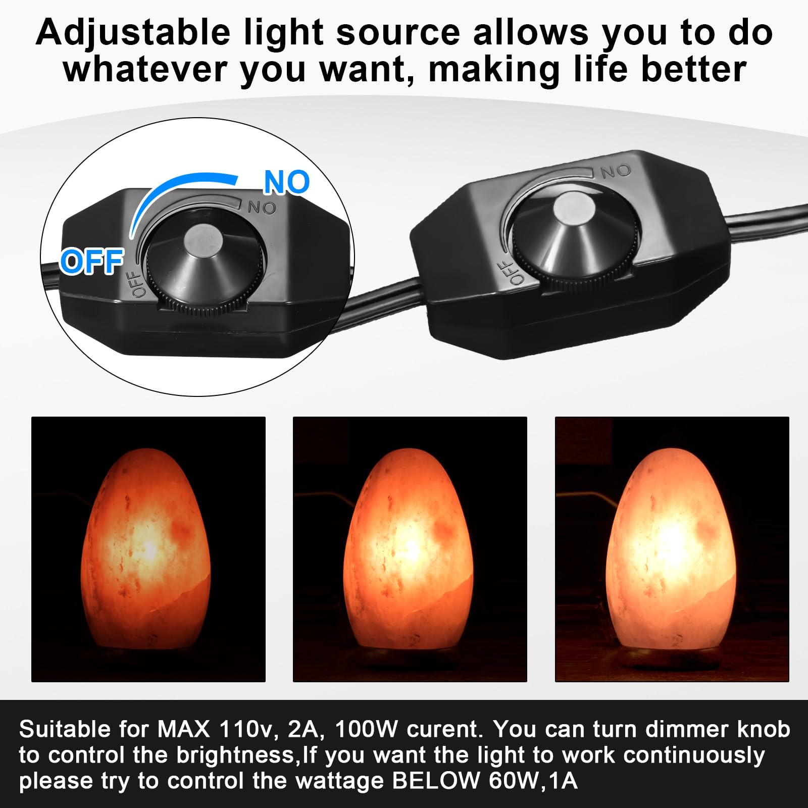 Glooglitter Paquete de 3 cables de repuesto para lámpara de sal de 5.9 pies, interruptor de atenuación de lámpara original con cable y montaje de base para lámpara de sal E12, cable de certificación