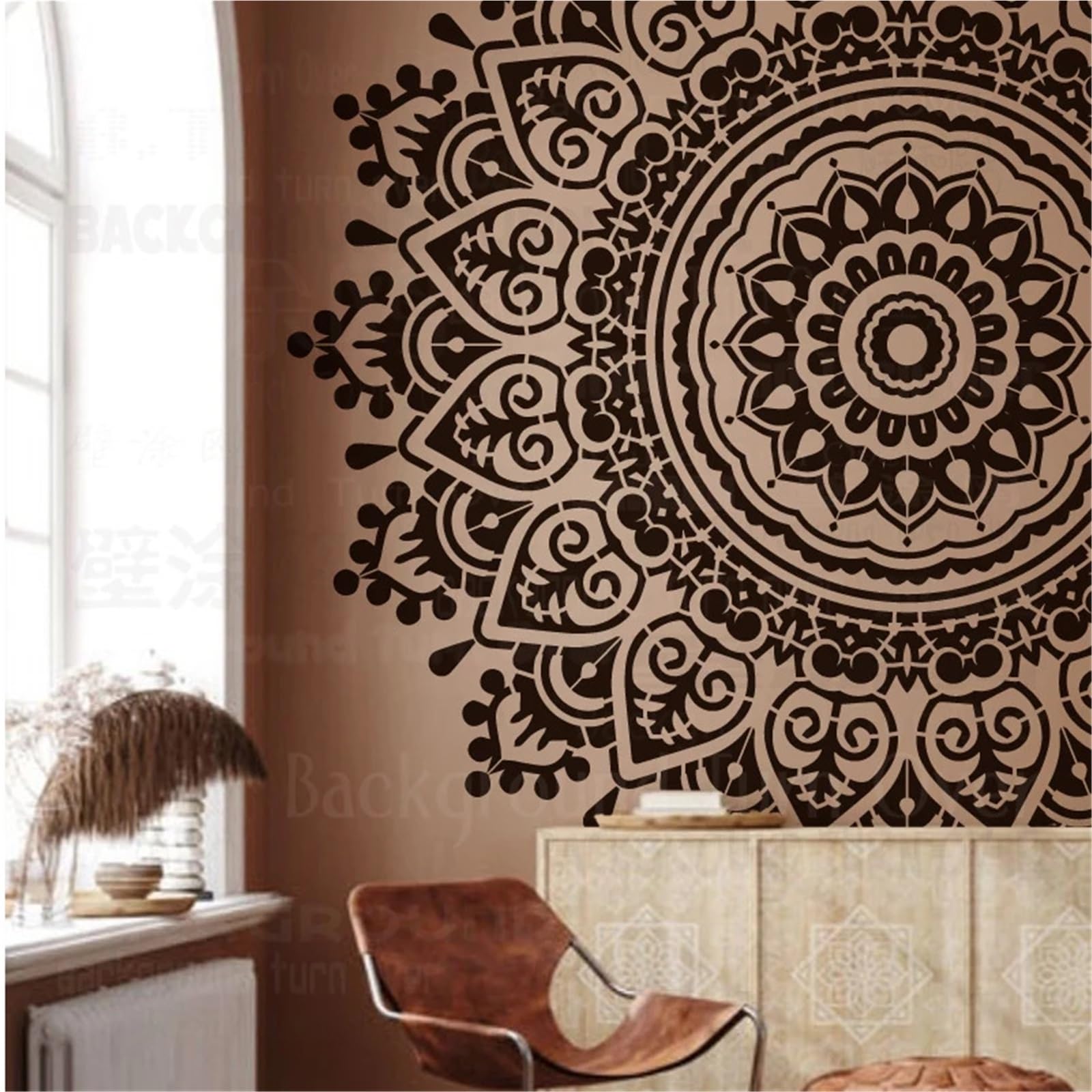Schablone für Wandmalereien, Wandschablonen for Bemalen von Mandalas in Mehreren Größen, rund(XL 38cmX105cm)