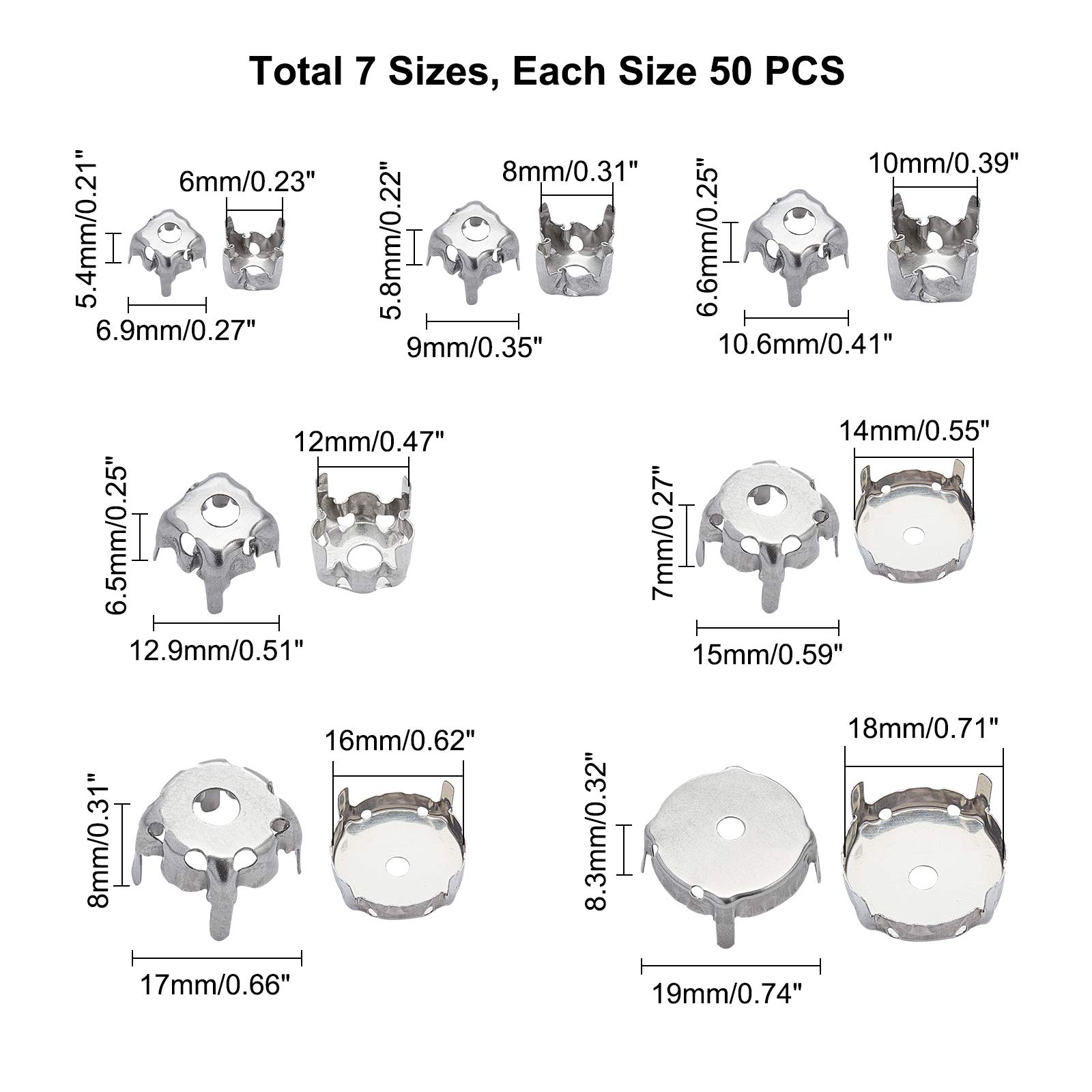UNICRAFTALE 200 Pièces Griffes à Coudre Pour Strass - 10 Styles 2 Couleurs Acier Inoxydable Doré Et Argent Pour Bijoux Et Vêtements