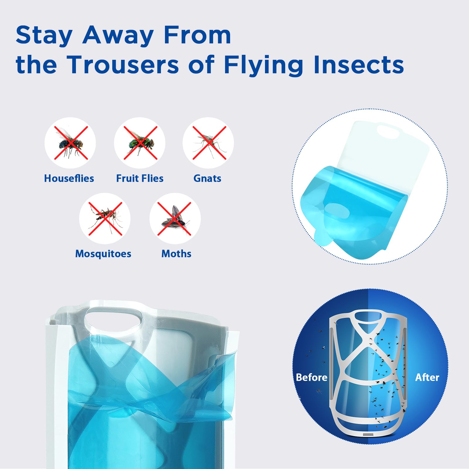 AICase Trappola per insetti volanti per interni,trappola luminosa cattura mosche della frutta,mosche,moscerini e mosche domestiche,trappola per zanzare,tarme (1 base a innesto+1 cartuccia+5 ricariche)