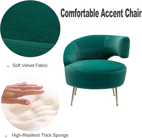 Miniatura 4 de Tabaray Silla decorativa verde, silla decorativa de terciopelo con pies dorados para dormitorio, silla moderna para sala de estar, dormitorio, bar,
