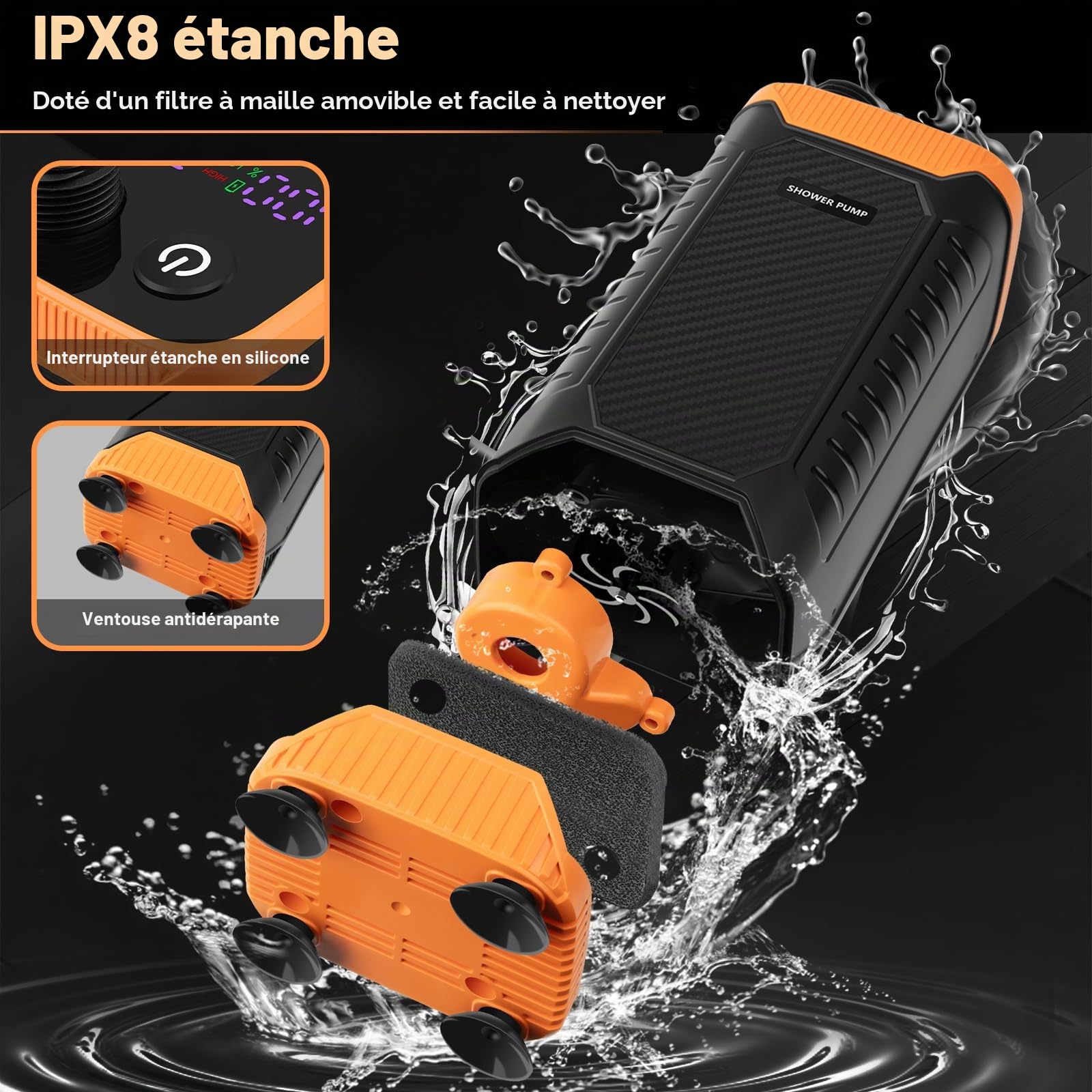 Douche De Camping Portable Uplayteck – 8000 MAh, écran LED, IPX8, USB Rechargeable – Pour Extérieur, Animaux, Rando