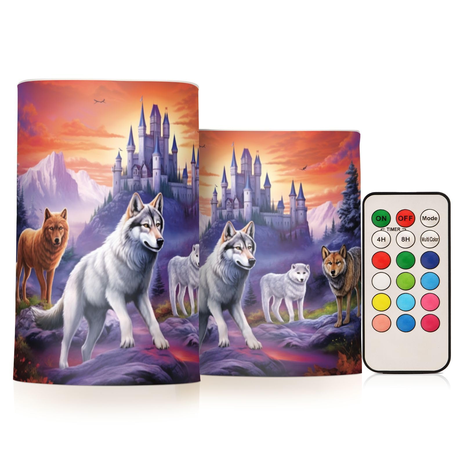 Mnsruu Flickering Flameless Candles Wolf Herd LED Candles with Remote Timer Set of 2 Battery Operated Candle Home Decoration