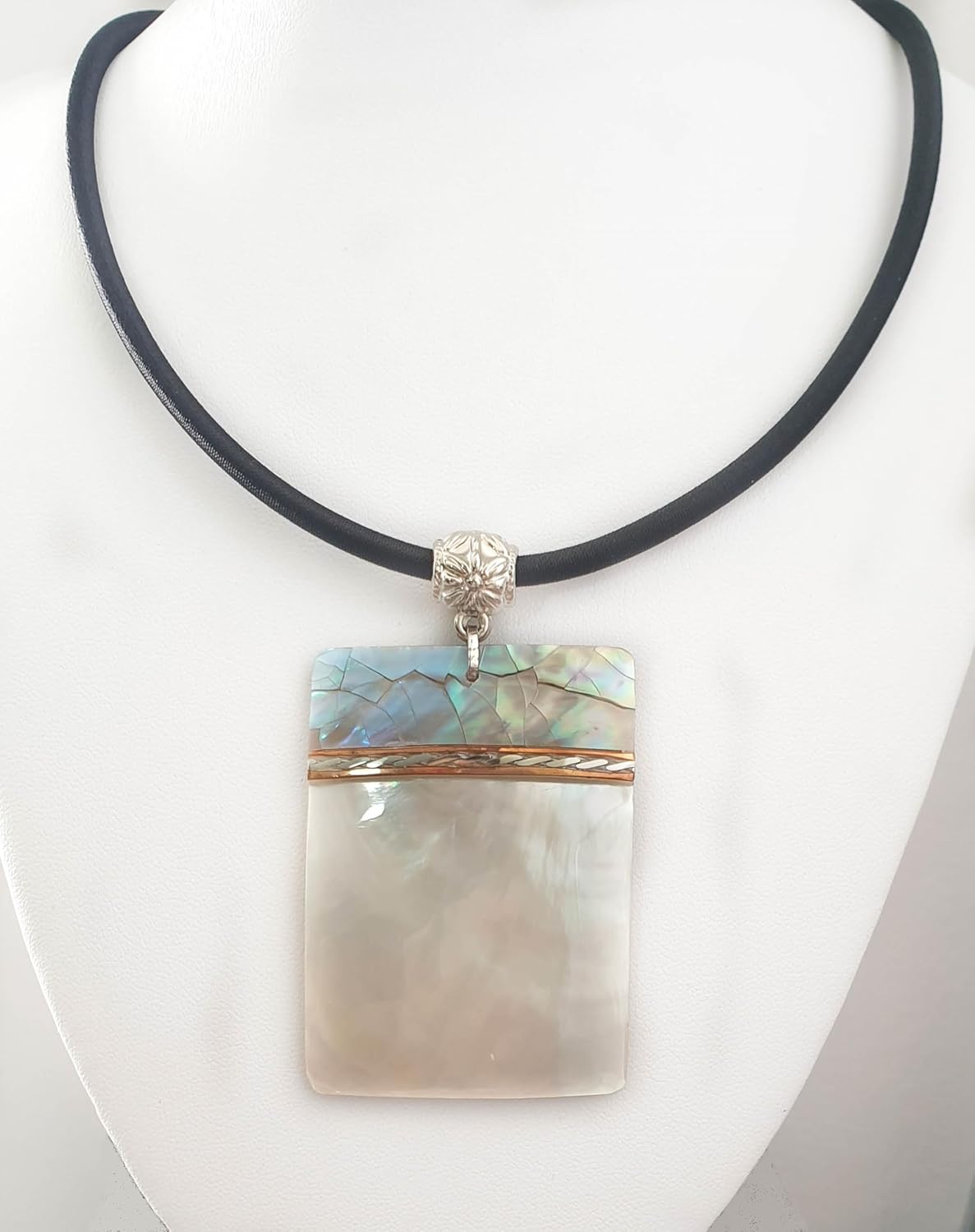 Natural Two Tones Mother of Pearl Shells Pendant Beads Cord Necklace Handmade Women Jewelry CA291 - Image 6