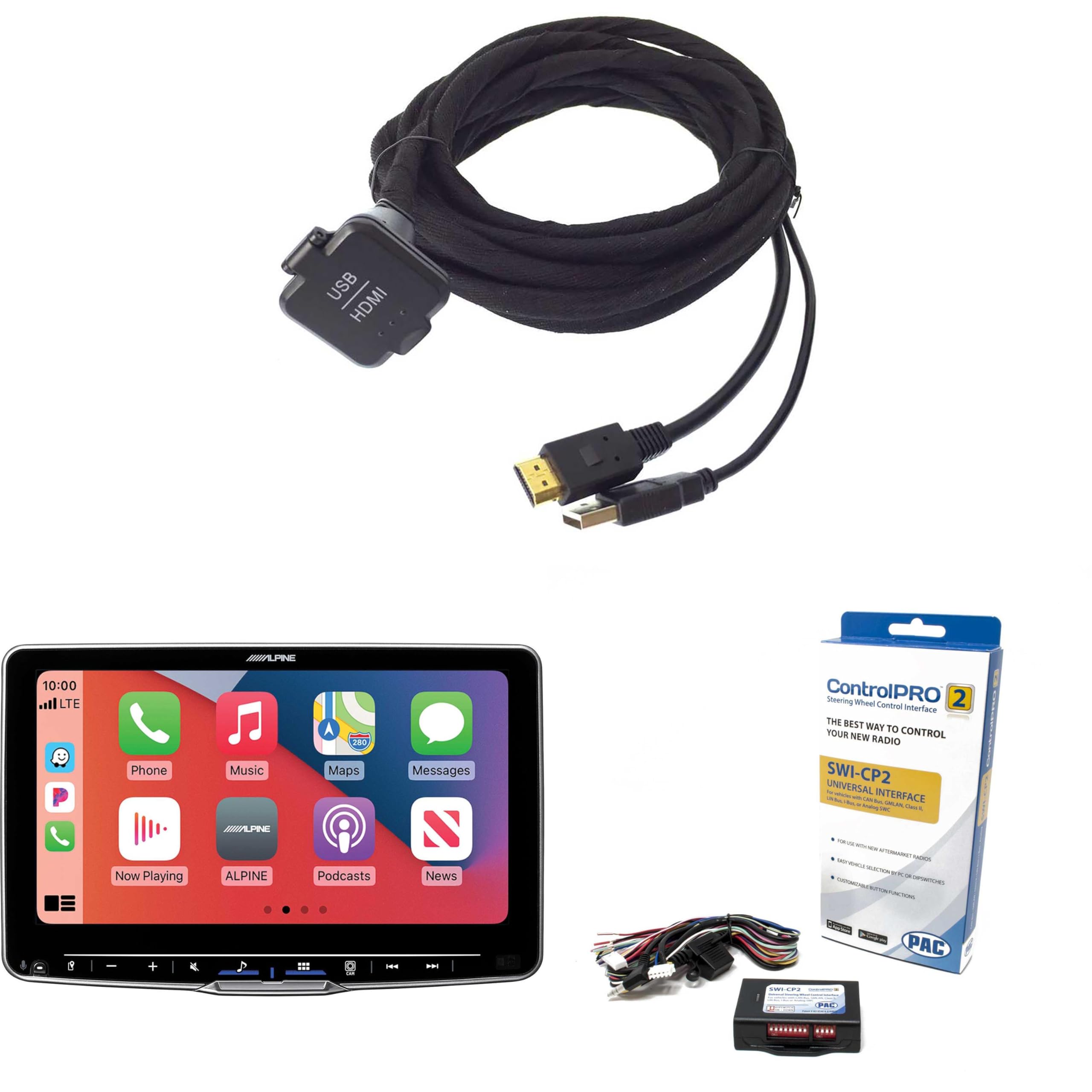 Alpine Halo9 iLX-F509, KCU-315UH USB/HDMI Extension Cable with SWI-CP2 Steering Wheel Interface