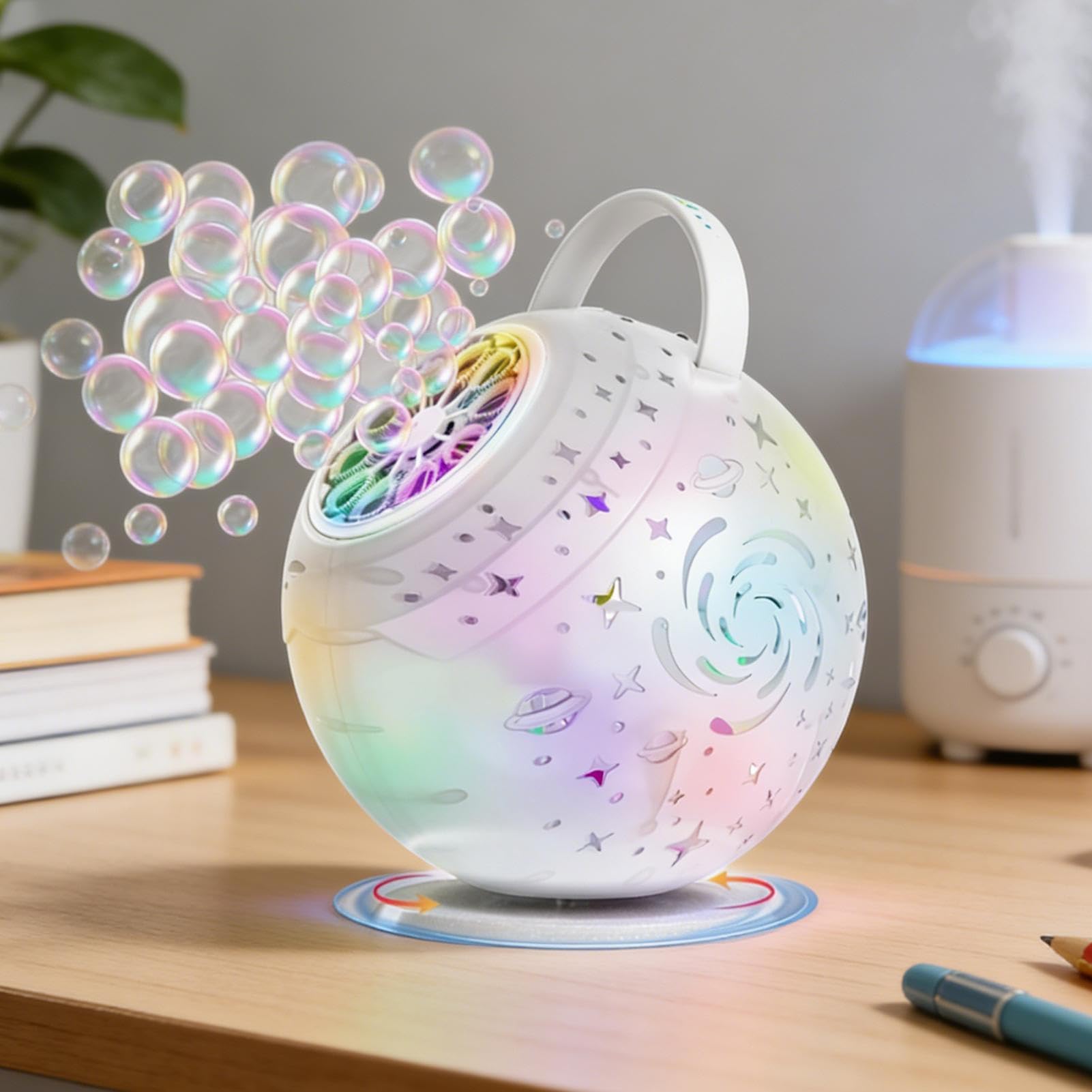 Bolle Ricaricabile con Rotazione a 360° e | Automatica a 10 Fori Per bambini e bambine, attività esterne, feste, matrimoni, compleanni