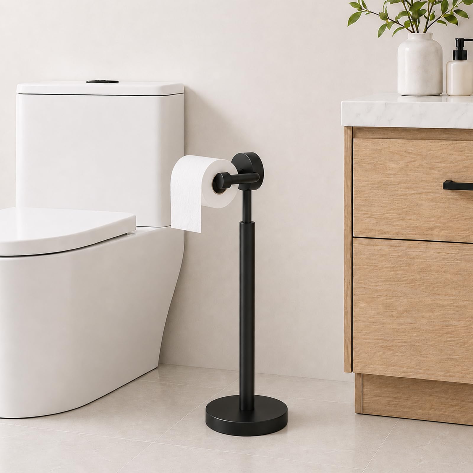 YUMORE 5.28 lb Heavy Duty Black Toilet Paper Holder Stand, Weighted Base — Amazon image 3