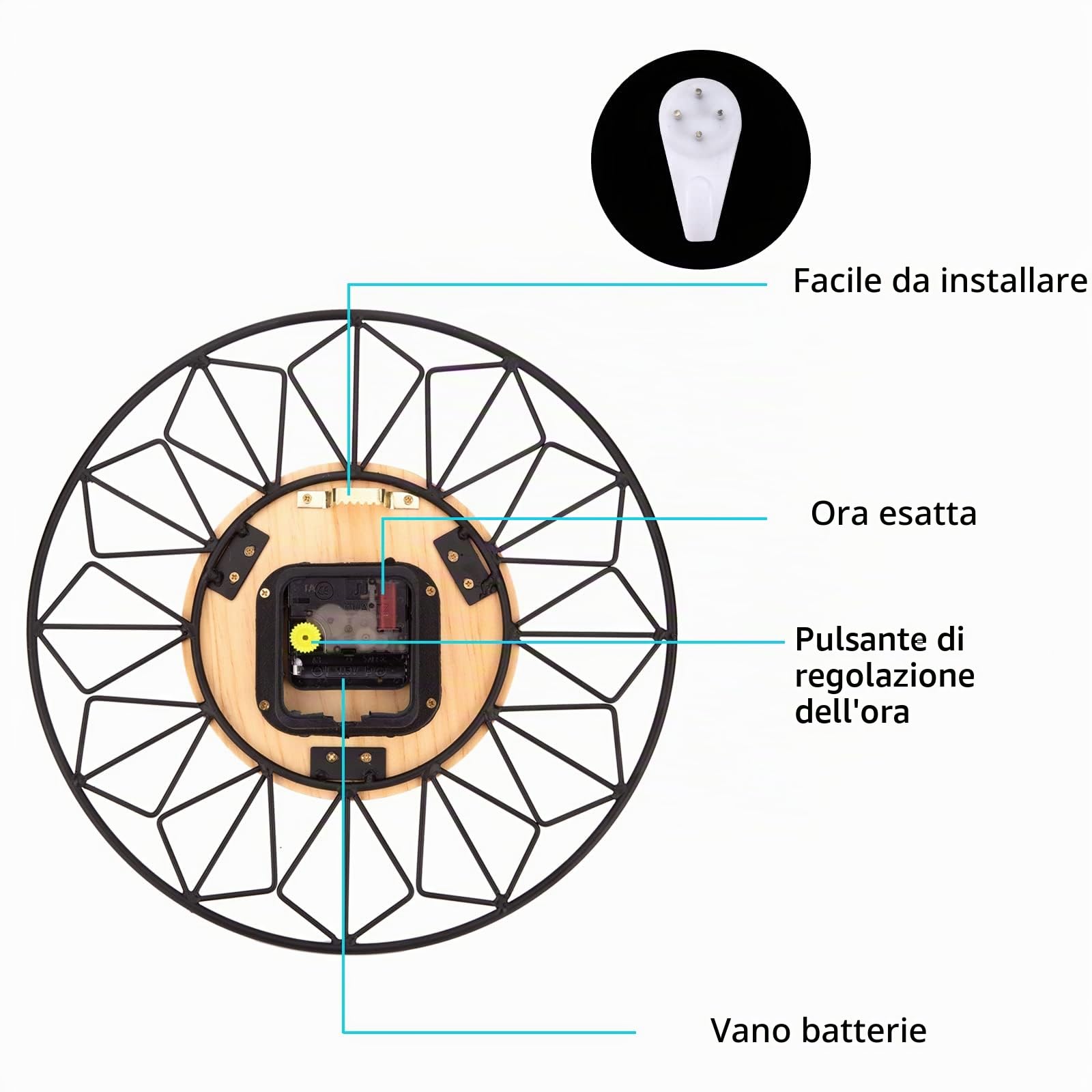 VIVILINEN Orologio da Parete Grande 40cm Orologio da Muro in Legno Silenzioso Design Moderno Forma del Petalo Decorazioni da Parete per Cucina, Camera da letto, Soggiorno