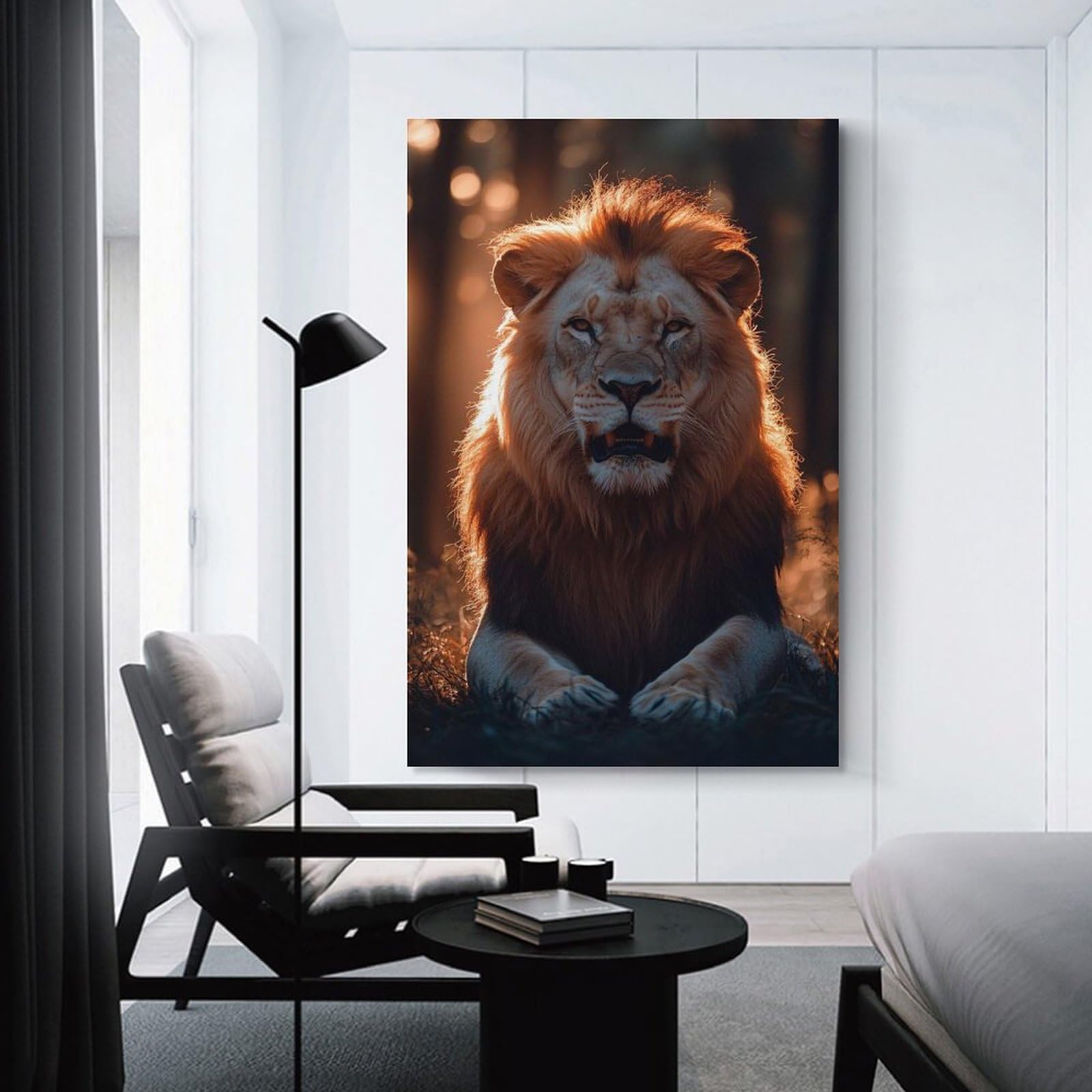 Junmoney Unframe-Style-17 Majestic Lion Portrait In Golden Light Wall Picture Print, 24X36inch(60X90cm), For Lounge, Study, Hallway Or Flat Walls, Canvas Wall Art That Fits Changing Layouts