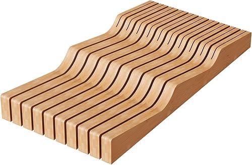 Organizador de cuchillos de cajón, organizador de cuchillos de madera de bambú