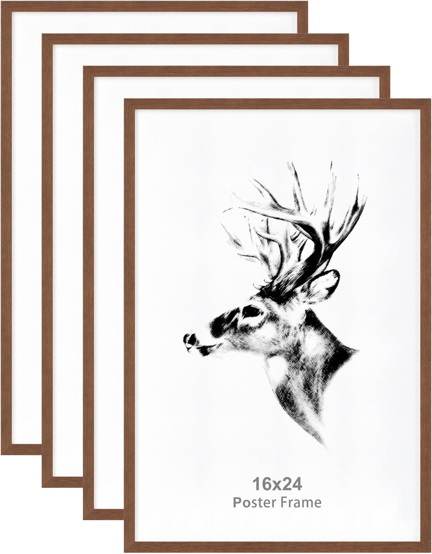 Photo 1 of Yaetm 16x24 Picture Frames Set of 4, Walnut Brown, Solid Wood Frame 16 x 24 Frame for Gallery Wall, Photos, Posters & Art Prints, Wall Mount (4 pack, Walnut)