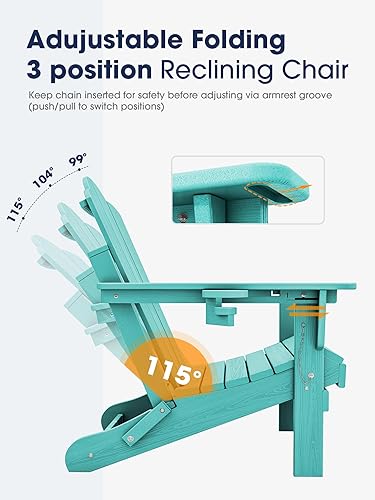 Miniatura 4 de KINGYES Silla Adirondack plegable ajustable, sillas Adirondack reclinables de 3 posiciones con soporte para tazas, HDPE para todo tipo de clima,