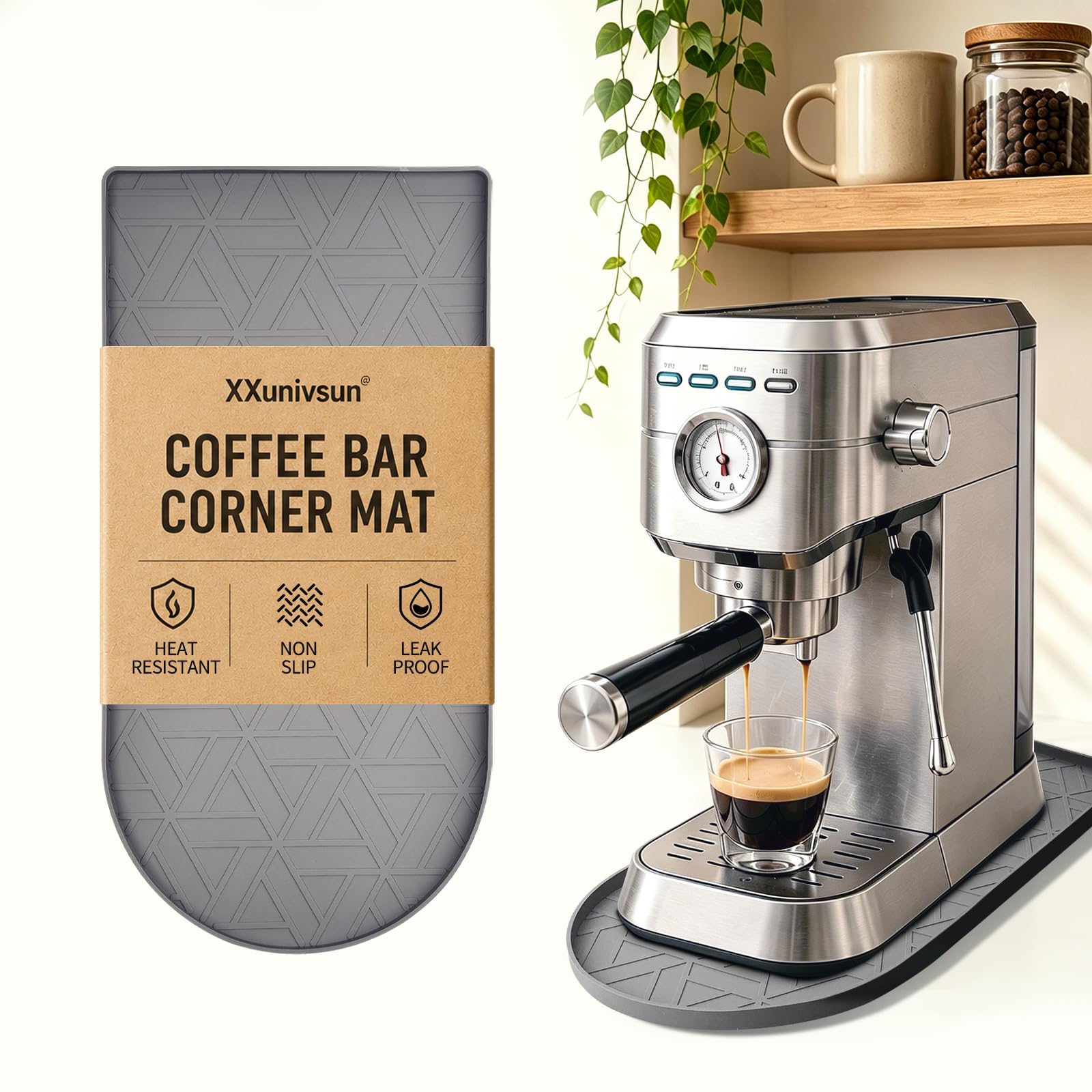 Coffee Mat 15.7x9.8in/40x25cm, Space-Saving Coffee Machine Mat for Compact Countertops, Non-Slip Bar Mats for Countertop with Raised Edge, Heat Resistant Drip Tray for Espresso Machines (Grey)
