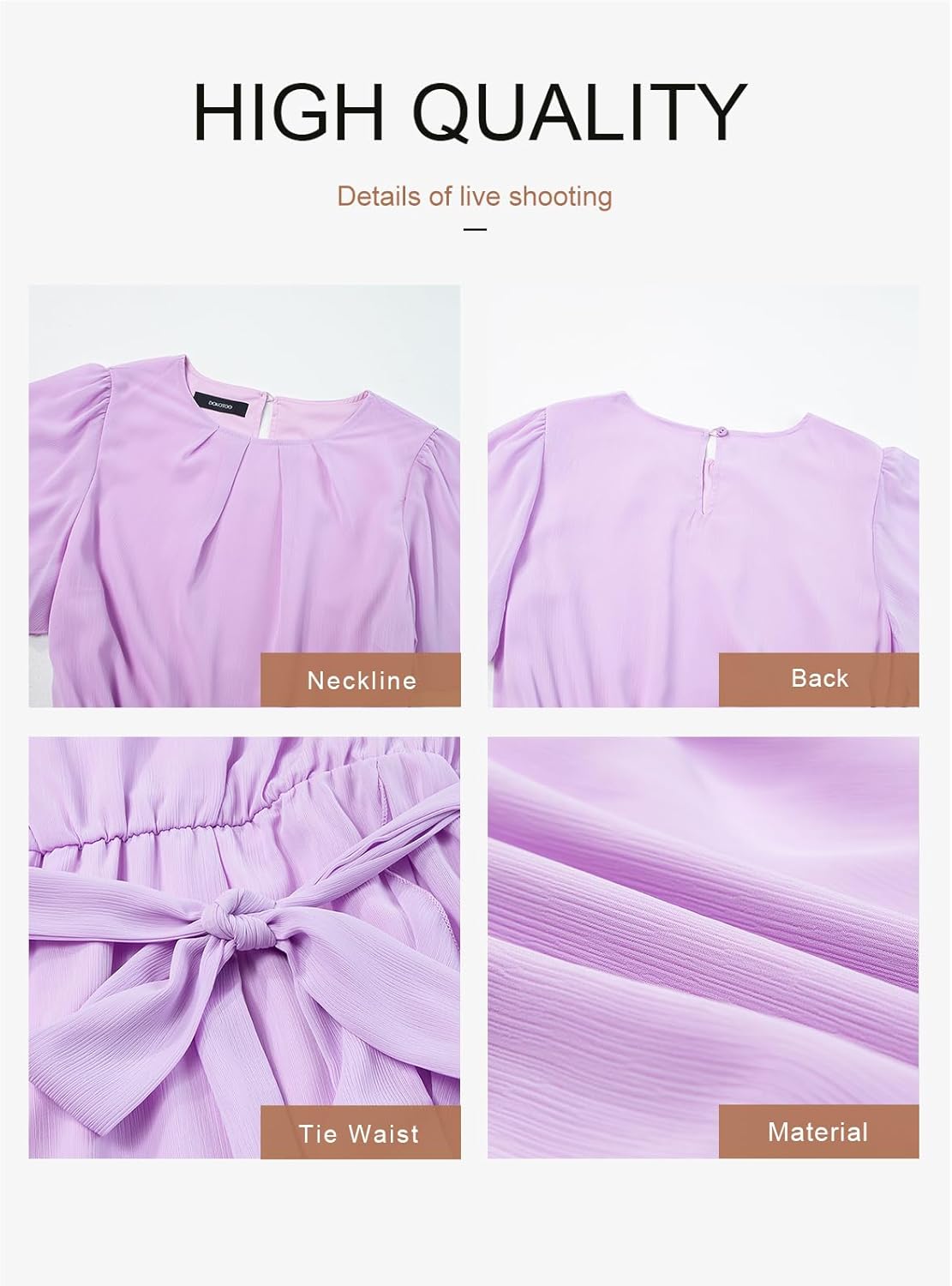 Dokotoo Womens Summer Dresses 2025 Crewneck Short Sleeve Waist Tie Ruffle Casual Chiffon A-Line Swing Mini Dress - Image 5