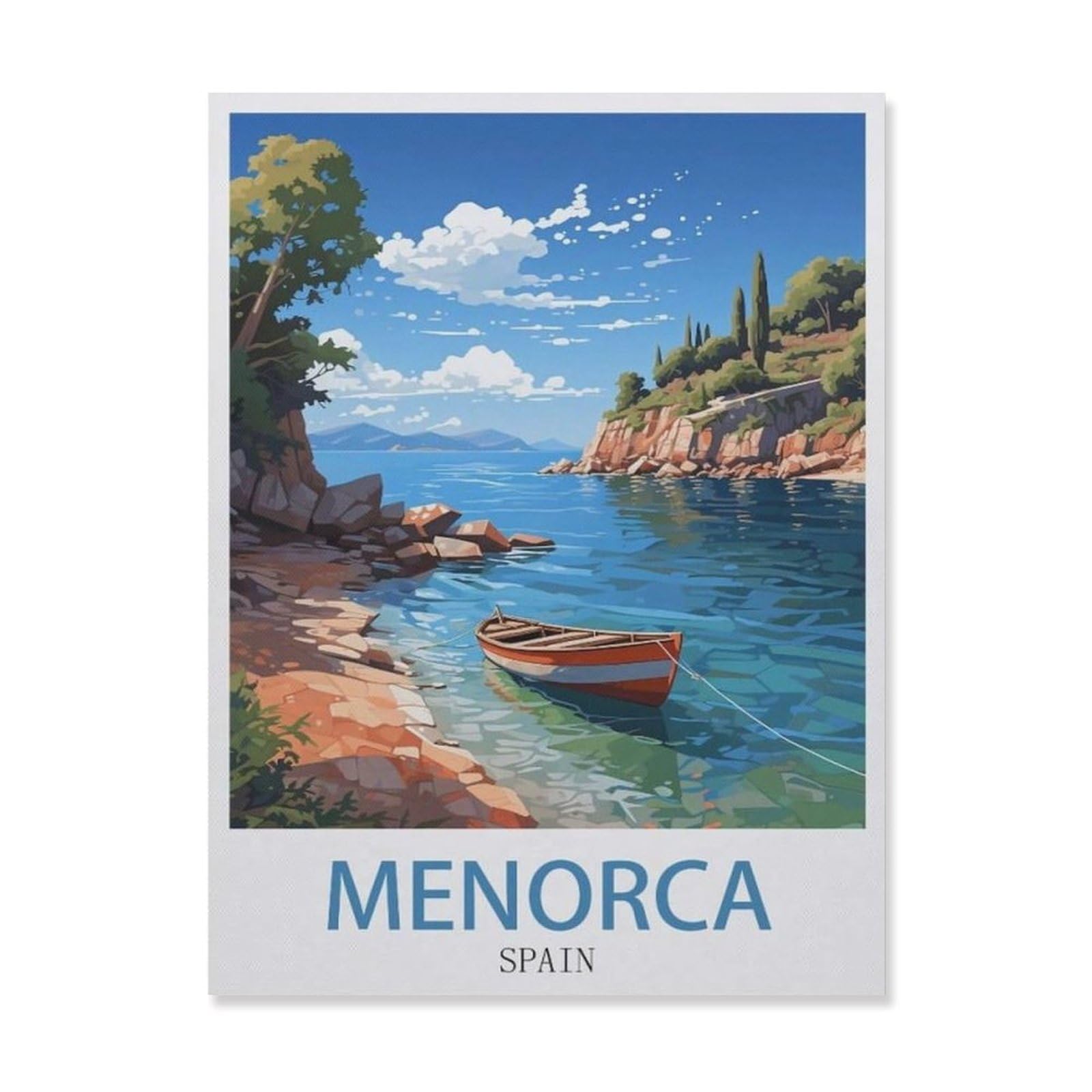 BEAYODKP Paint by Numbers for Adults Beginner，Menorca Spain ， Coast，DIY Oil Painting Kit on Canvas with Paintbrushes and Acrylic Pigment, Arts Craft for Home Wall Decor(50x60cm) 19.6x23.6 inches-DU49