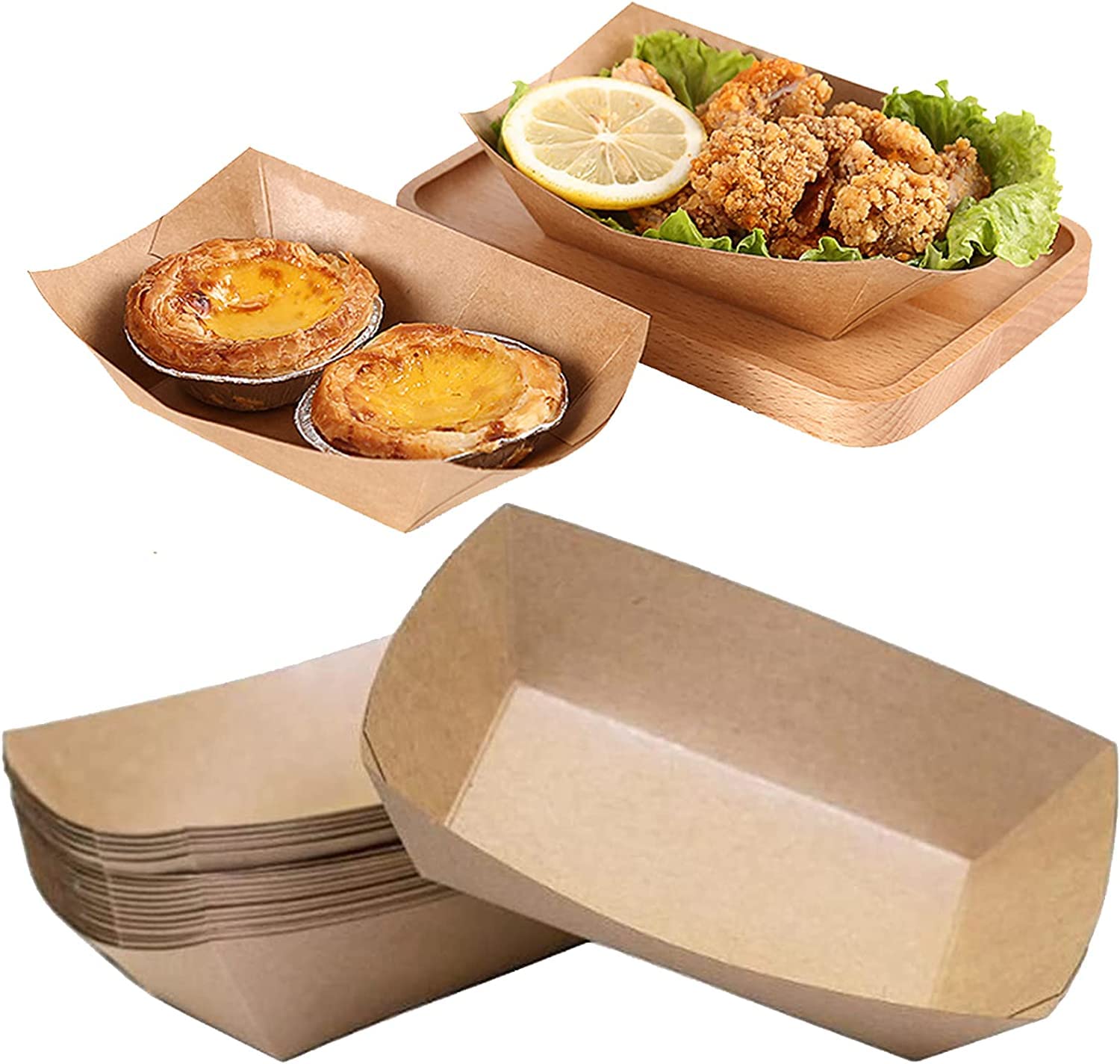 MAQA 250 bandejas de cartón para comida, botes rectangulares para comer con los dedos, bandeja de papel kraft reciclable 25.5x17.5x5 cm/1