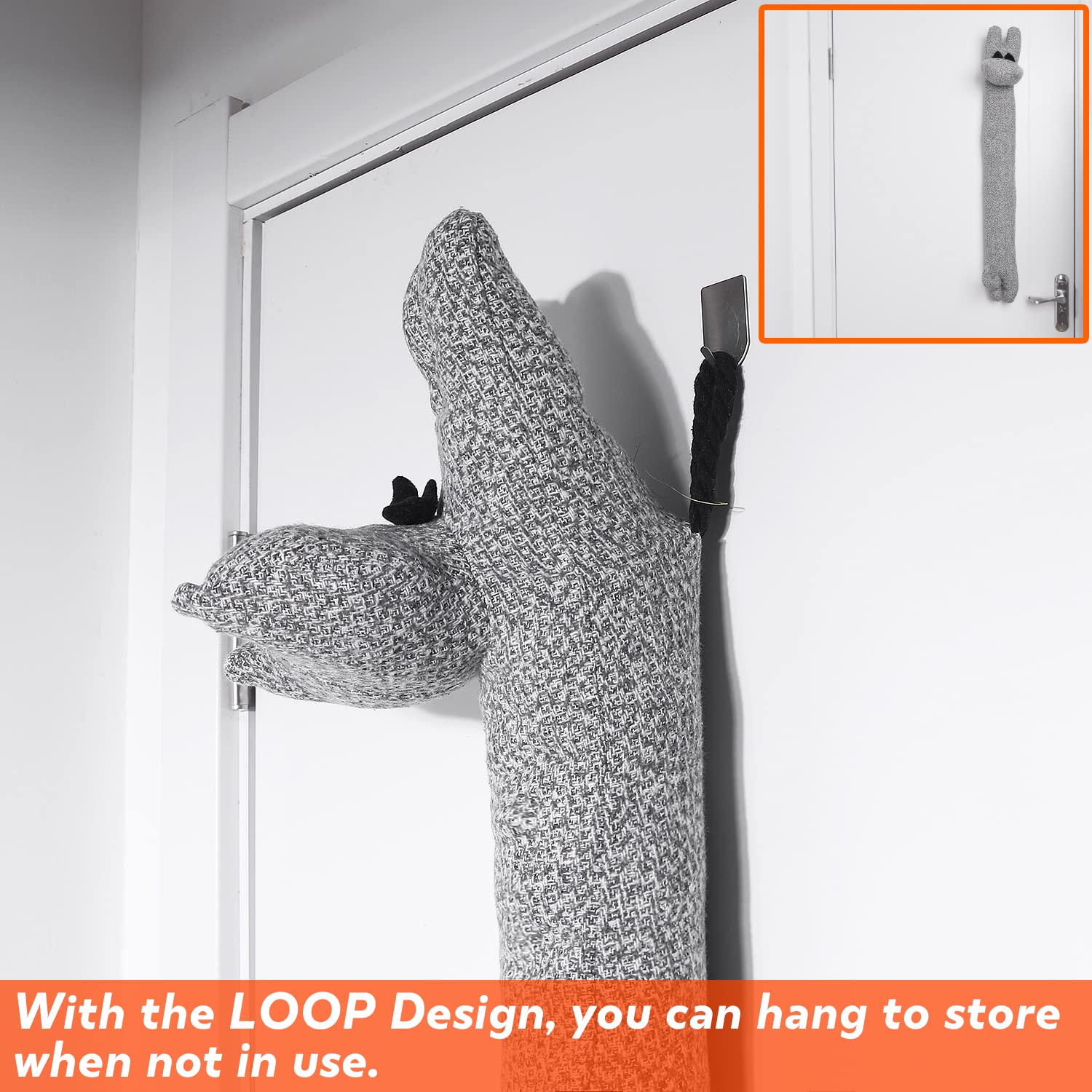 Robuster Zugluftstopper für die Tür, 91,4 cm, 1,4 kg, dekorativer schalldichter Tür-Zugluftblocker, energiesparender Zugluftschutz, graue Katze