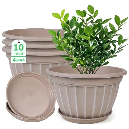 FGstyle 10 Inch Plants Pot,4 Pack Flower Pots,Planters Pot with