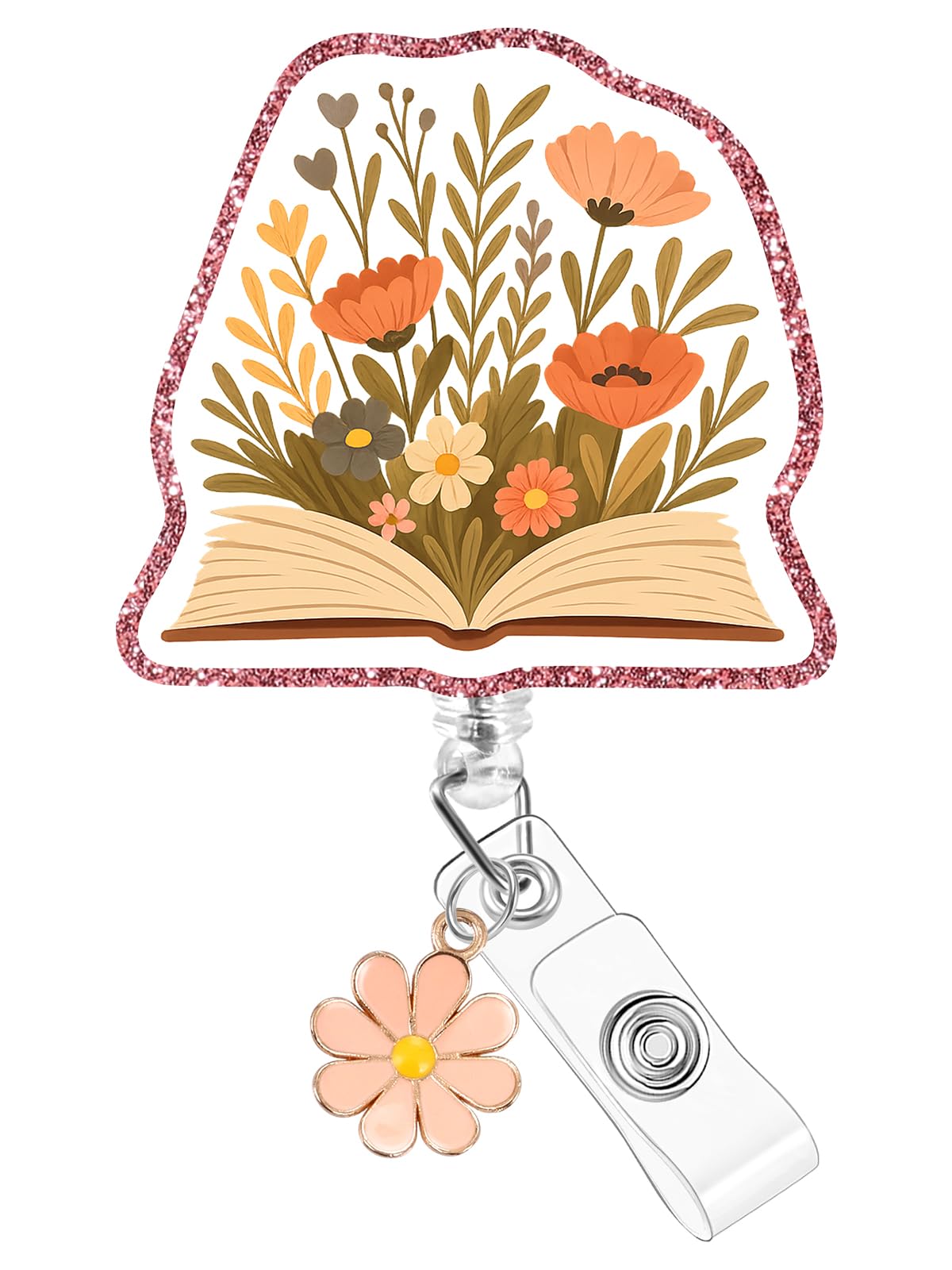 Plifal Badge Holder with Clip, Cute Book Flower Retractable ID Badge Holder with Alligator Clip Office Nurse Nurse Medical Student Accessories Gifts — image 1