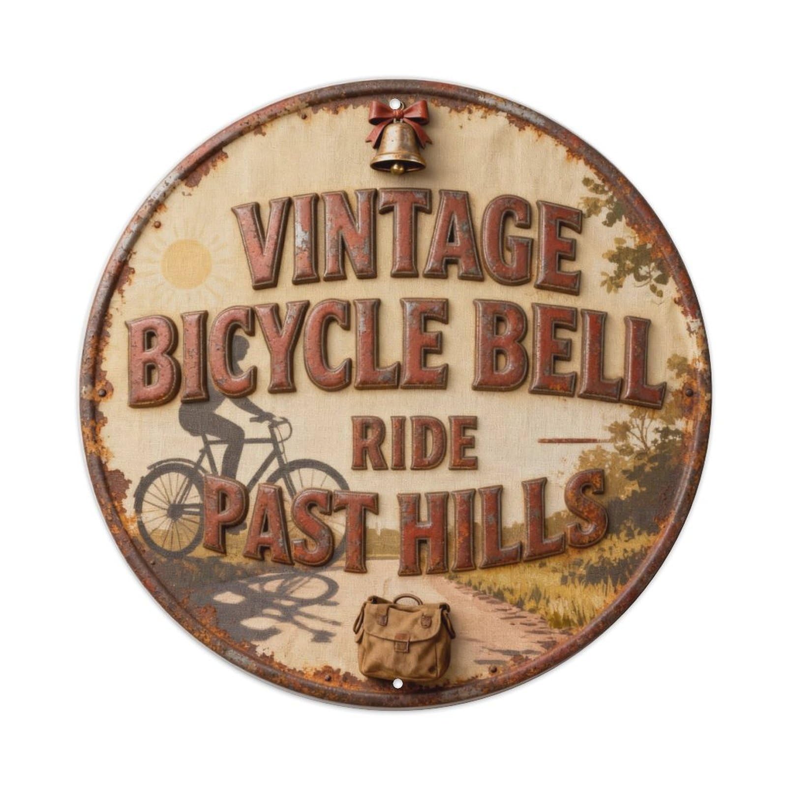 VINTAGE BICYCLE BELL RIDE PAST HILLS Metal Tin Sign Plaque
