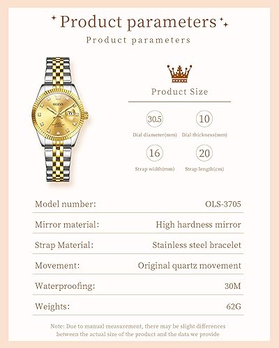 Miniatura 6 de OLEVS - Reloj de mujer de moda, reloj de vestir con diamantes para damas, reloj analógico de cuarzo, acero inoxidable, resistente al agua, luminoso,