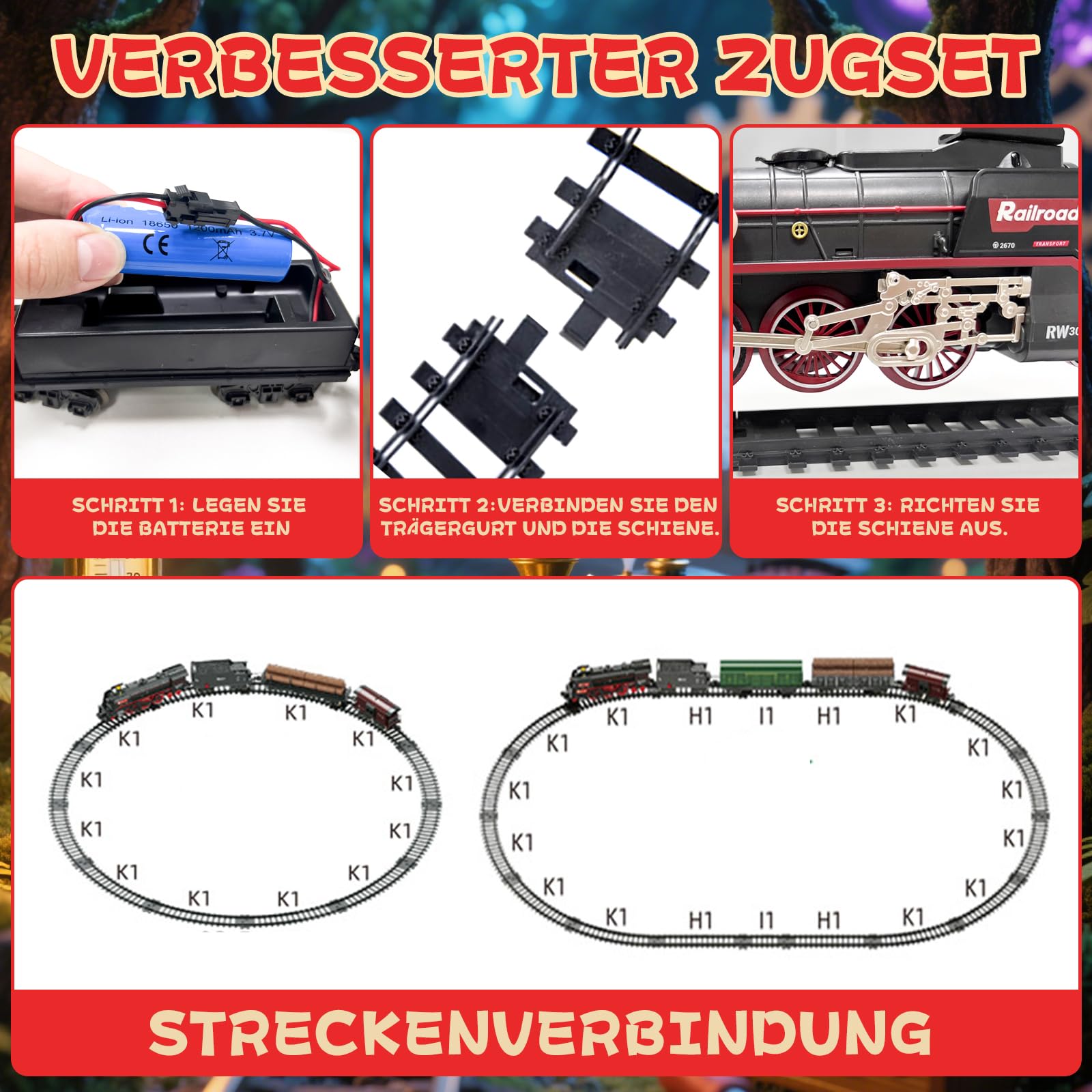 PQKL-party Elektrische Zug,Eisenbahn mit Dampf, Sounds und Lights,Luxury Track Steam Locomotive