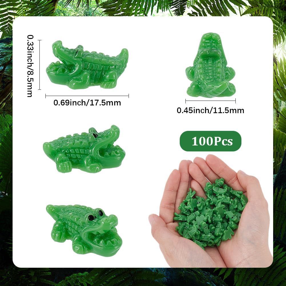 100Pcs Mini Resin Animals Crocodile Animal Figurine Landscape Miniature Tiny Alligator Lime Green Small Display Statue Figures for Landscape Aquarium Garden Desktop Party Decor Adults image 2