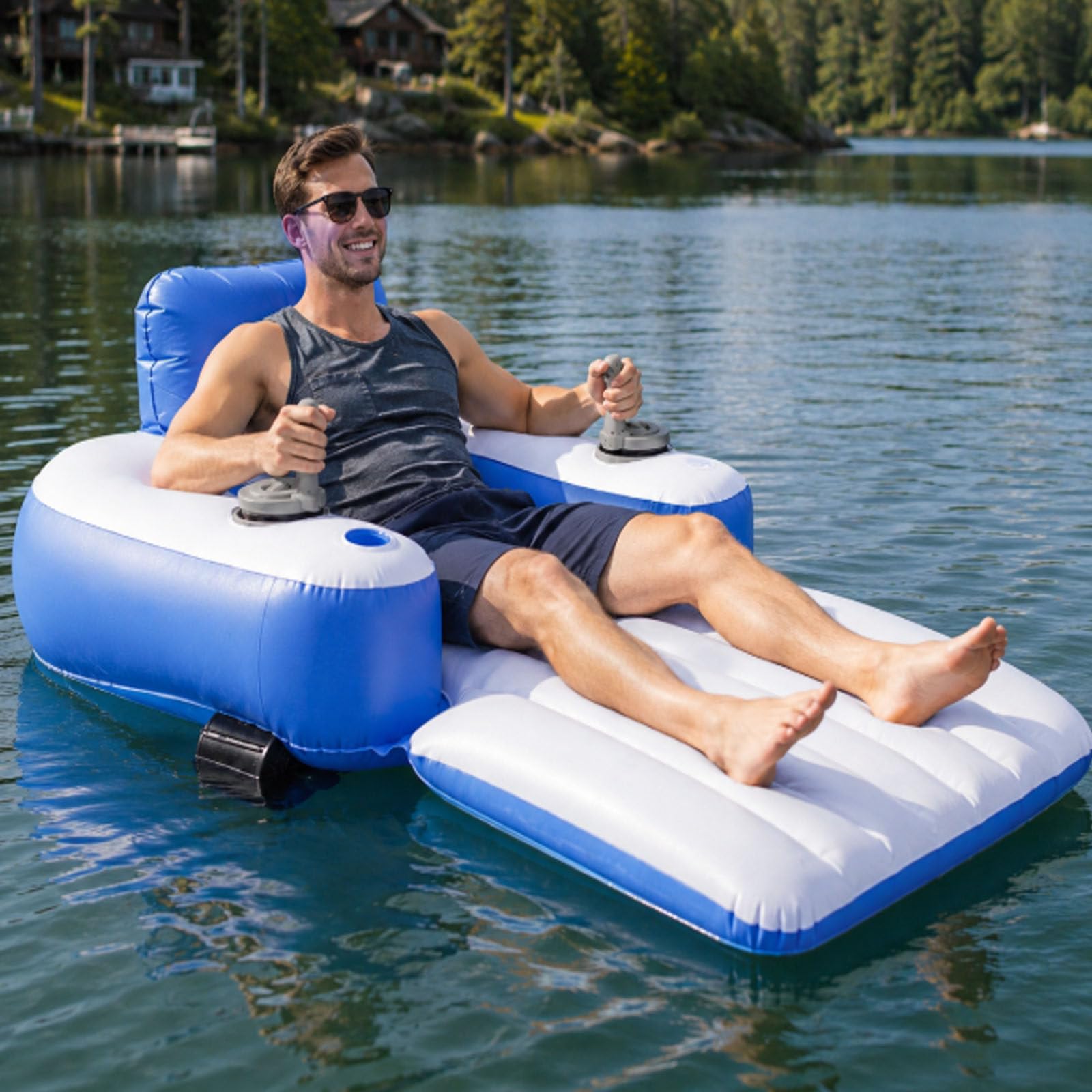 ErShangMao Motorized Pool Float, Electric Inflatable Pool Lounger for Summer Gatherings, 2600mAh Battery, 50W Water Movement, Cup Holder, Storage Bag, River Run Tube for Calm Rivers, Lakes