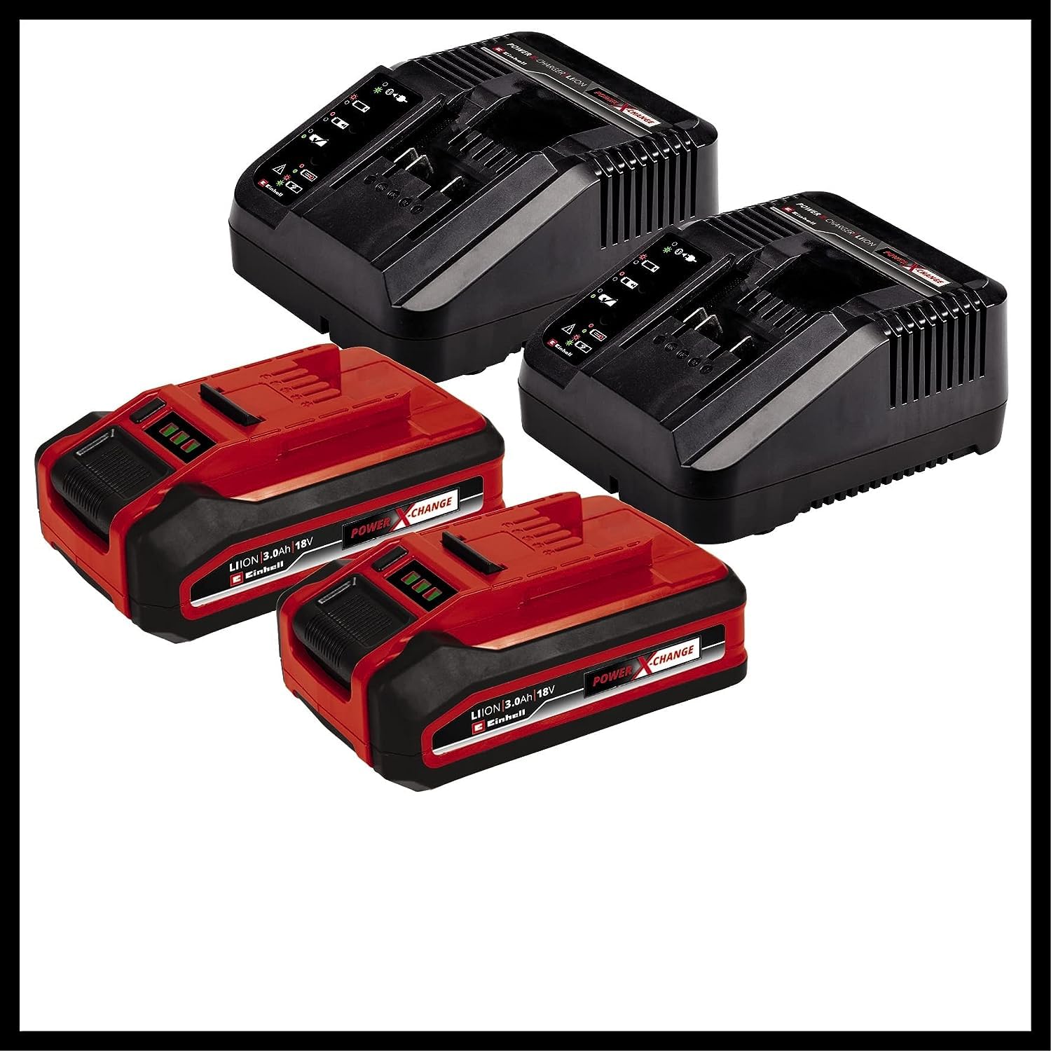 Einhell Kosiarka akumulatorowa RASARRO 36/34 Kit Power X-Change (36 V, szerokość koszenia 34 cm, do 300 m², kosz 30-litrowy, wysokość koszenia 25-65 mm, w tym 2 akumulatory 3,0 Ah + 2 ładowarki)