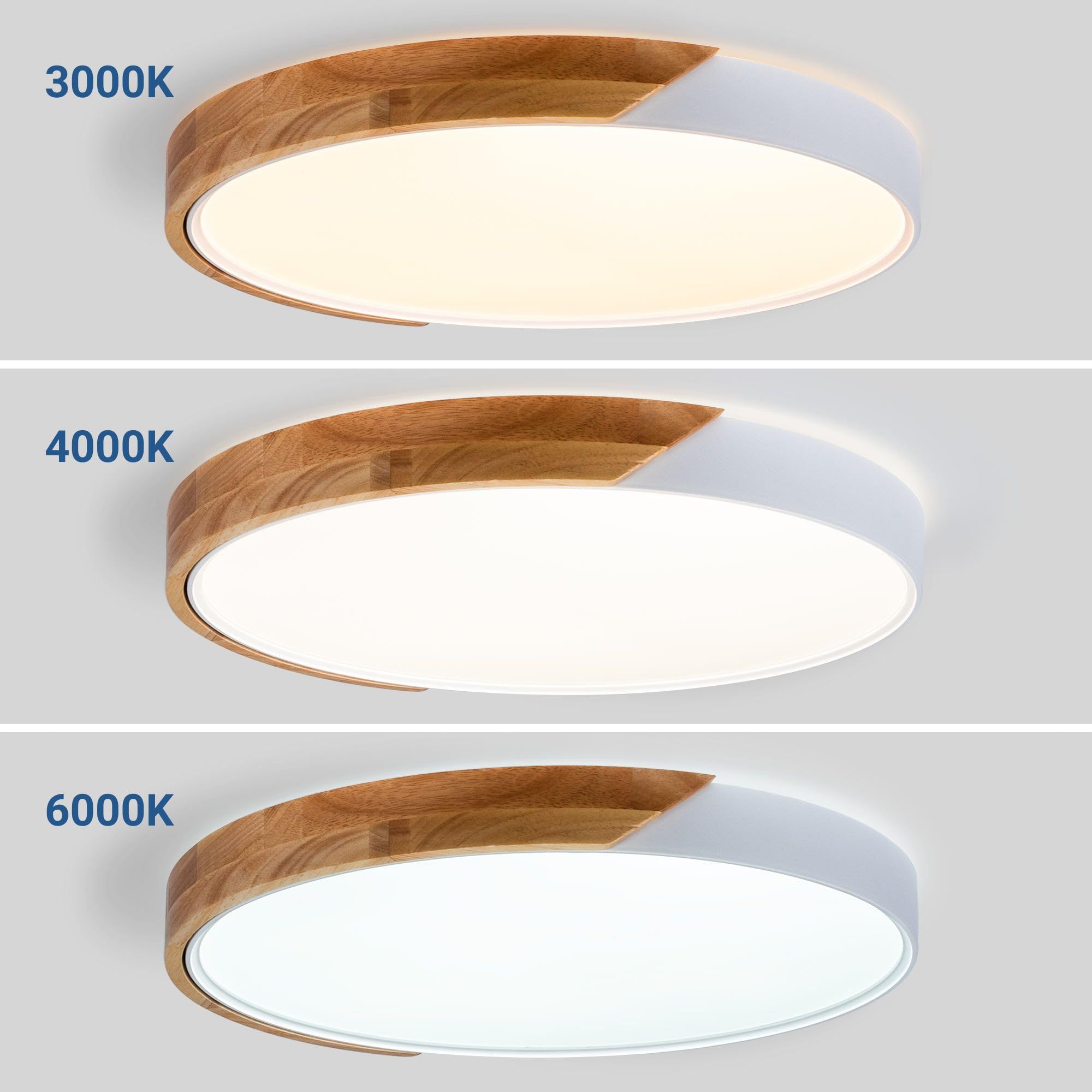 Lámpara de techo LED CCT de 36W y ø50cm | Plafón con Efecto madera IP22 | Iluminación LED con sistema CCT de 3000K, 4000K, 6500K