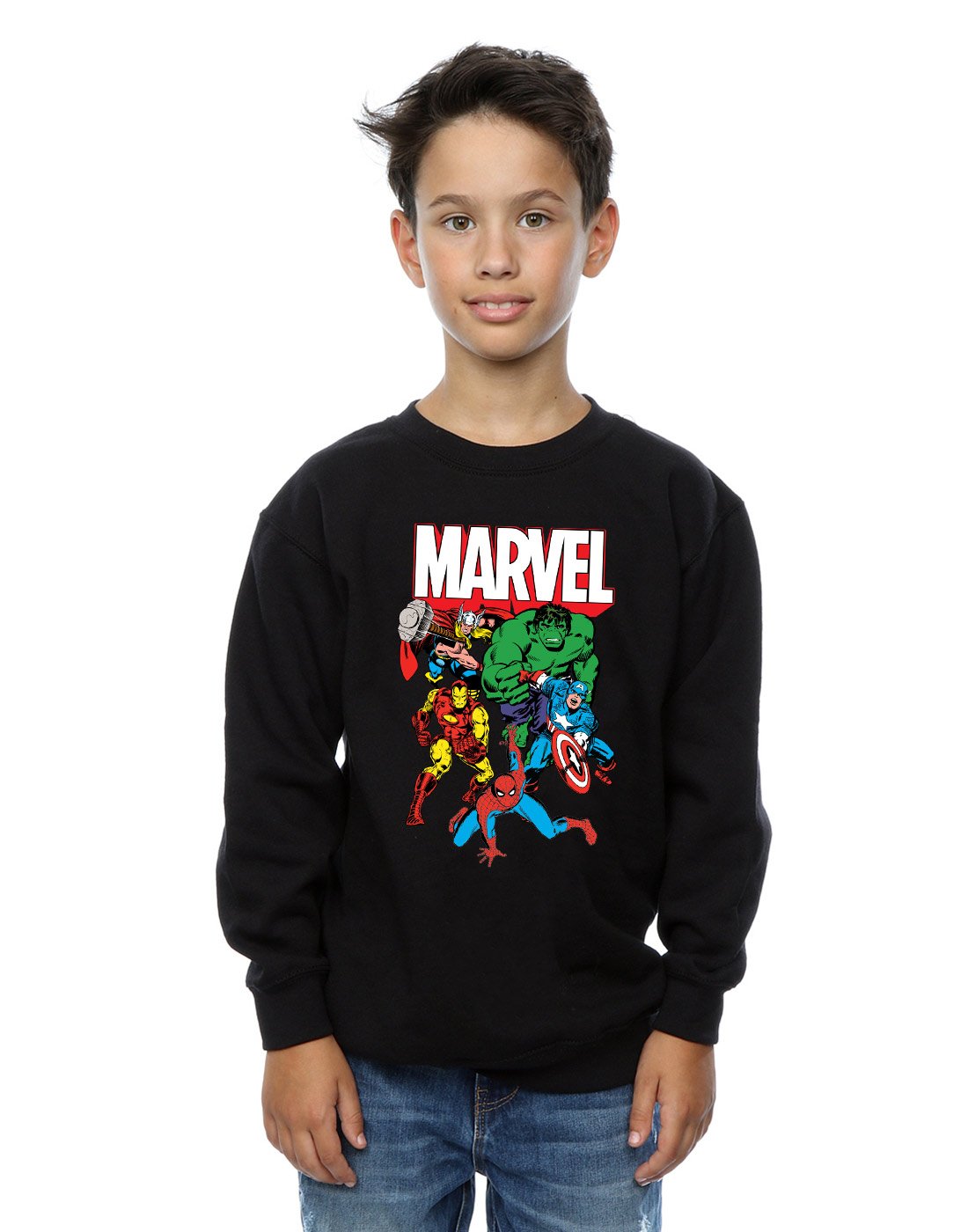 Absolute Cult Boys Black Marvel Hero Group Sweatshirt 9-11 Years